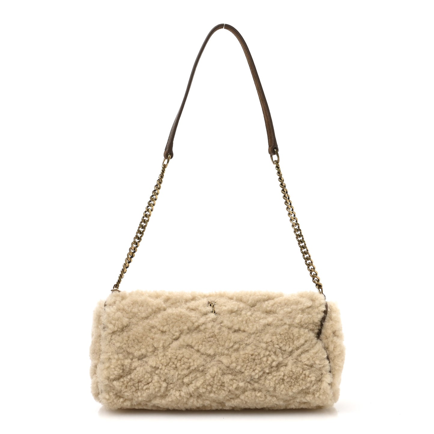 Shearling Monogram Mini Sade Tube Bag Natural