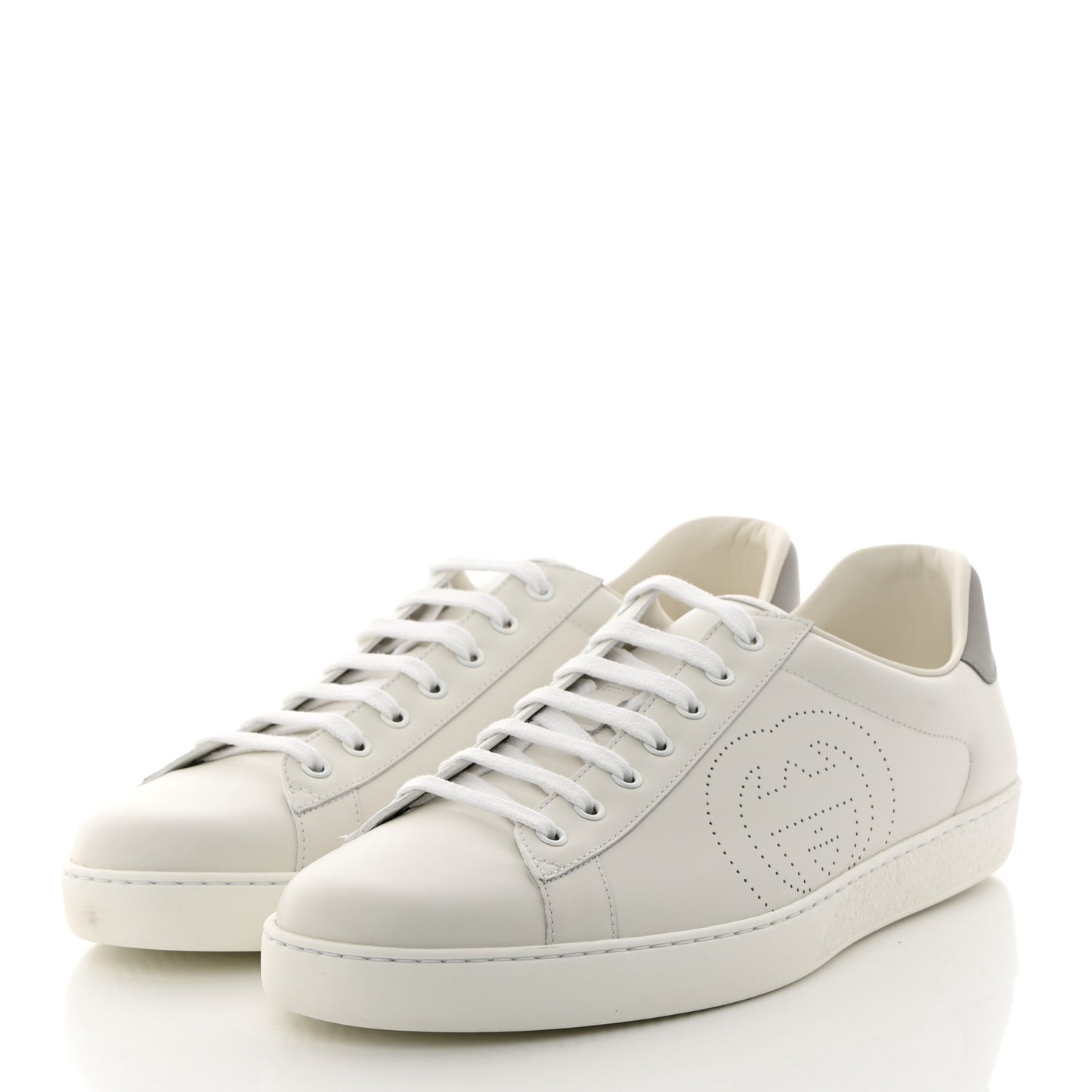 Calfskin Interlocking G Perforated Mens Ace Sneakers 13 White Grey Sky
