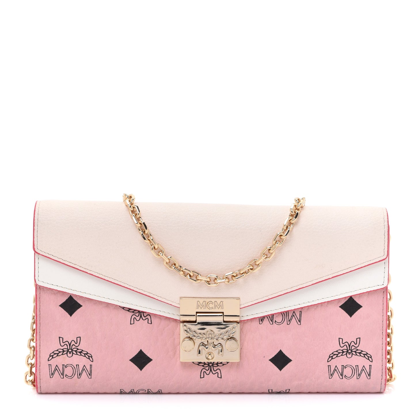 Calfskin Visetos Monogram Patricia Color Block Wallet On Chain Pink Tint