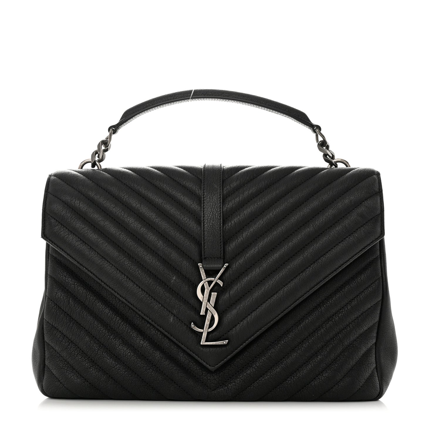 Sheepskin Matelasse Chevron Monogram Large College Satchel Black