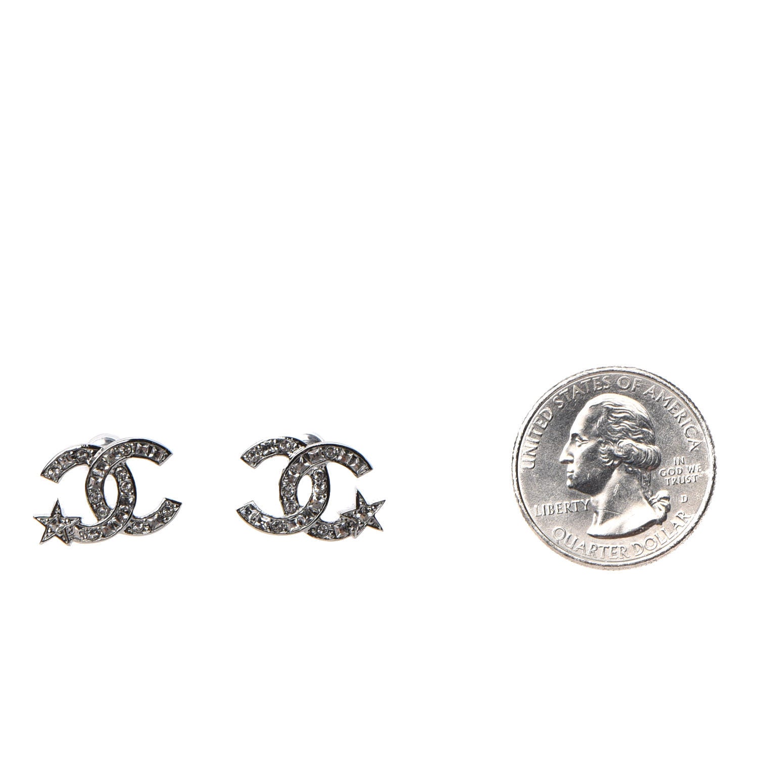 Chanel Crystal CC Starfall Earrings Silver 2 of 5