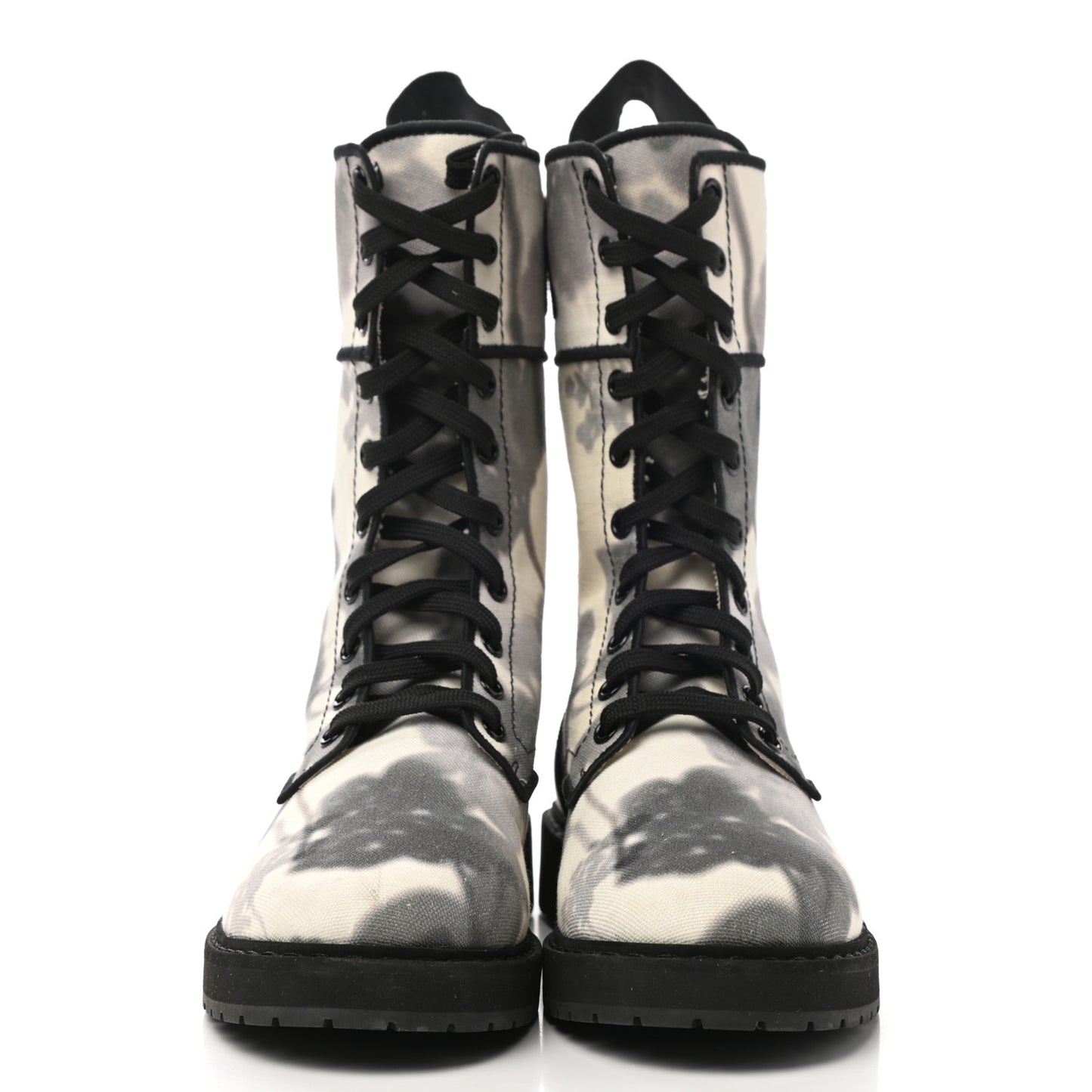Canvas Floral Print Logo Bi-Color Womens Biker Boots 37 White Black