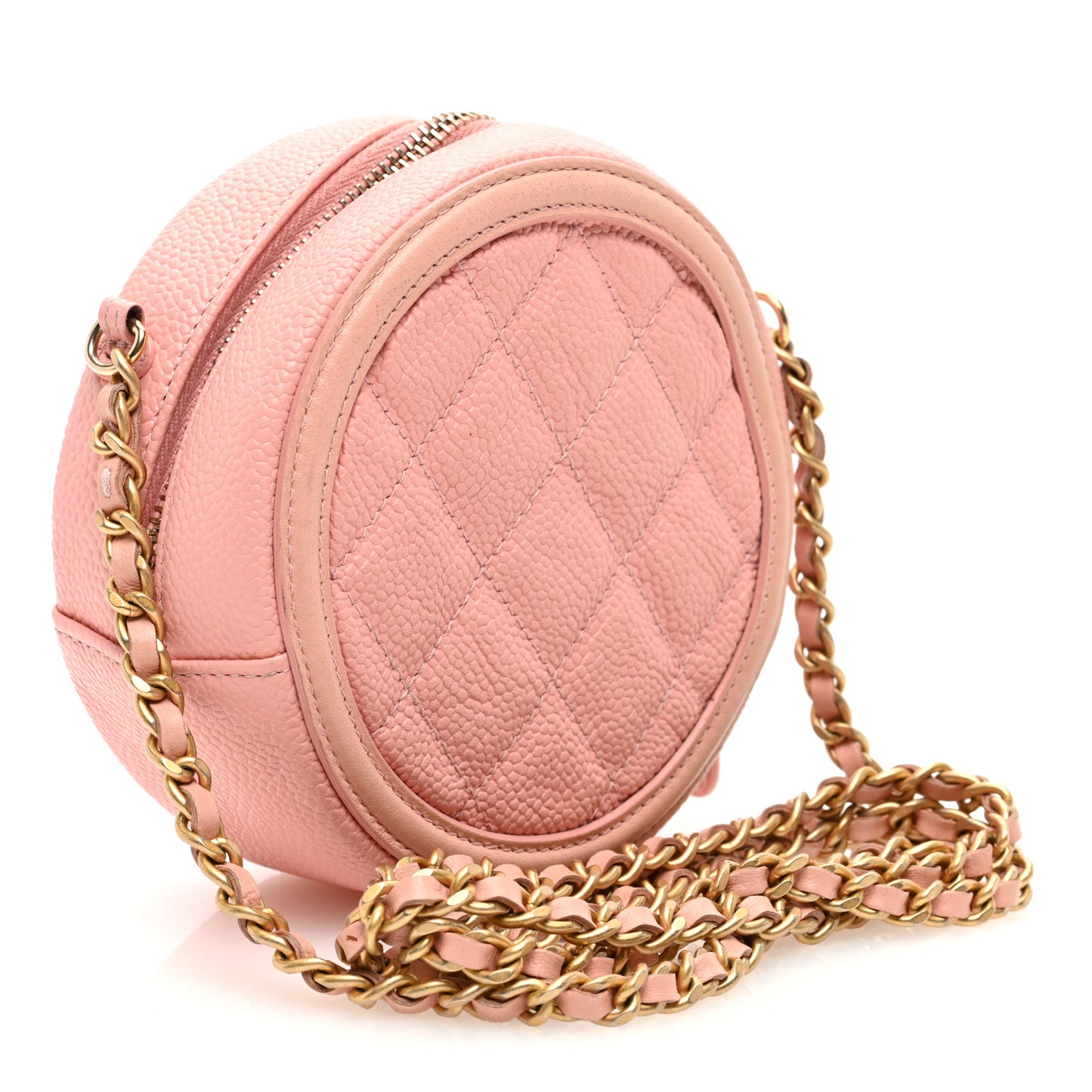 Caviar Quilted Round Filigree Crossbody Pink