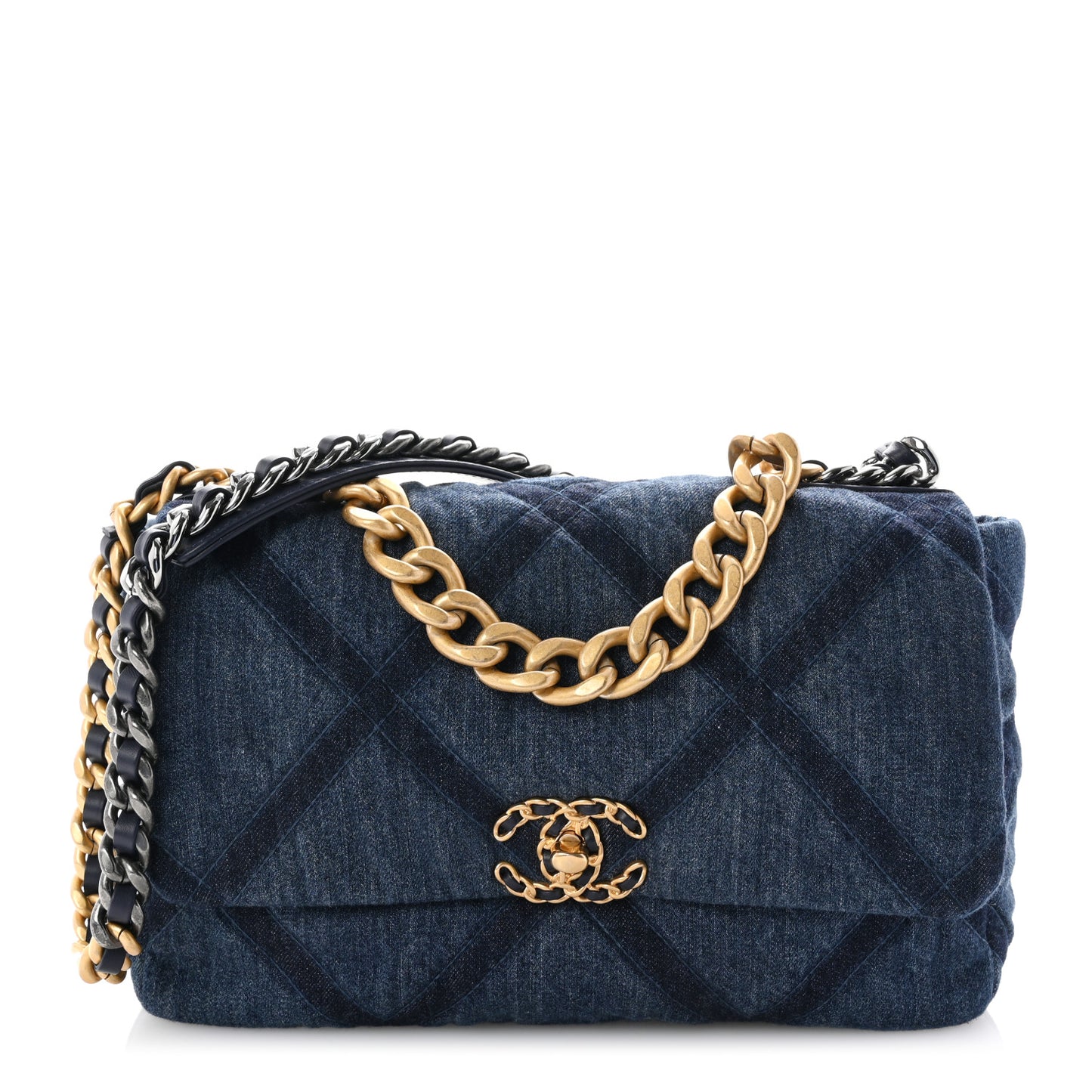 Denim Quilted Large Chanel 19 Flap Blue