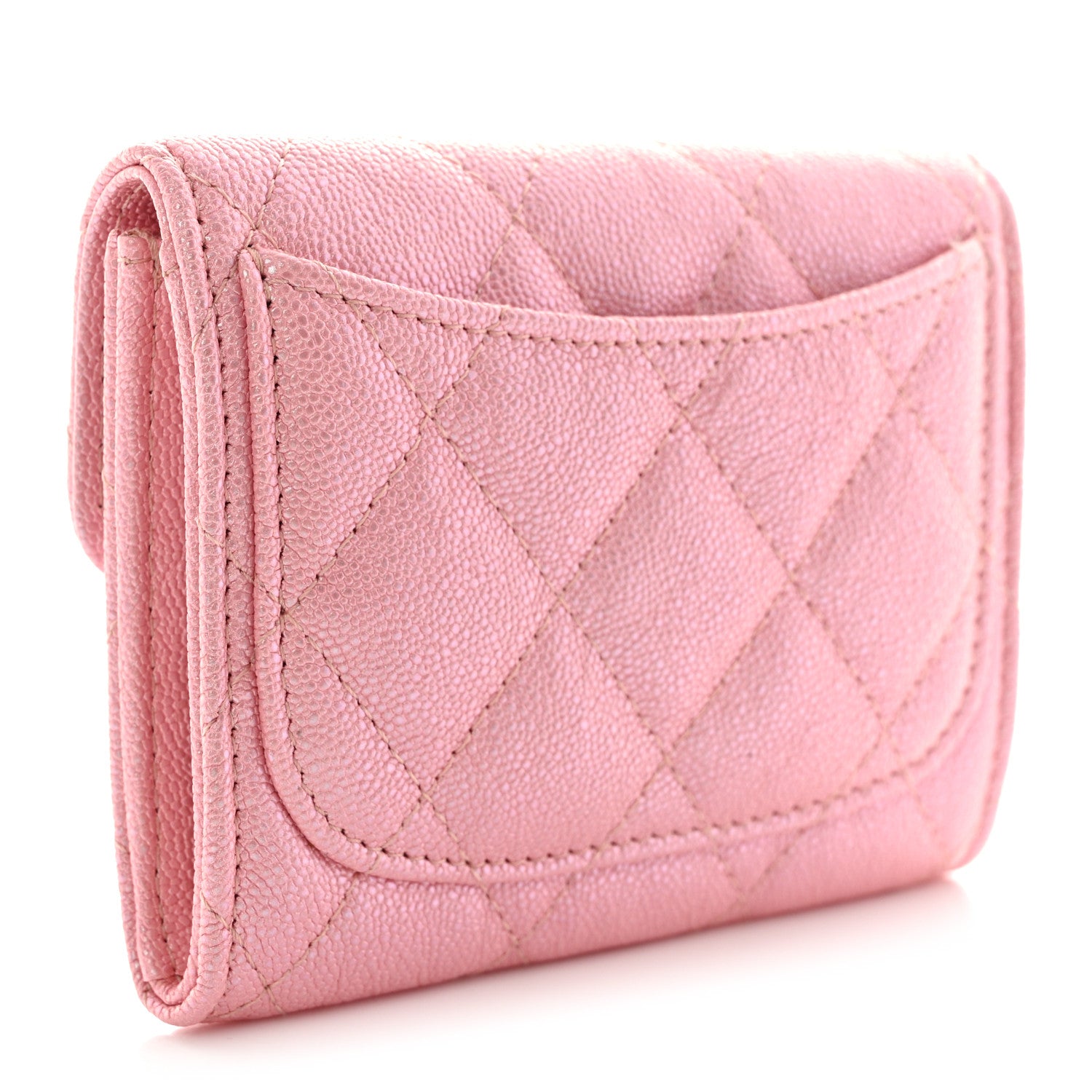 Chanel Iridescent Caviar Flap Quilted Card Holder Wallet Pink 3 of 9