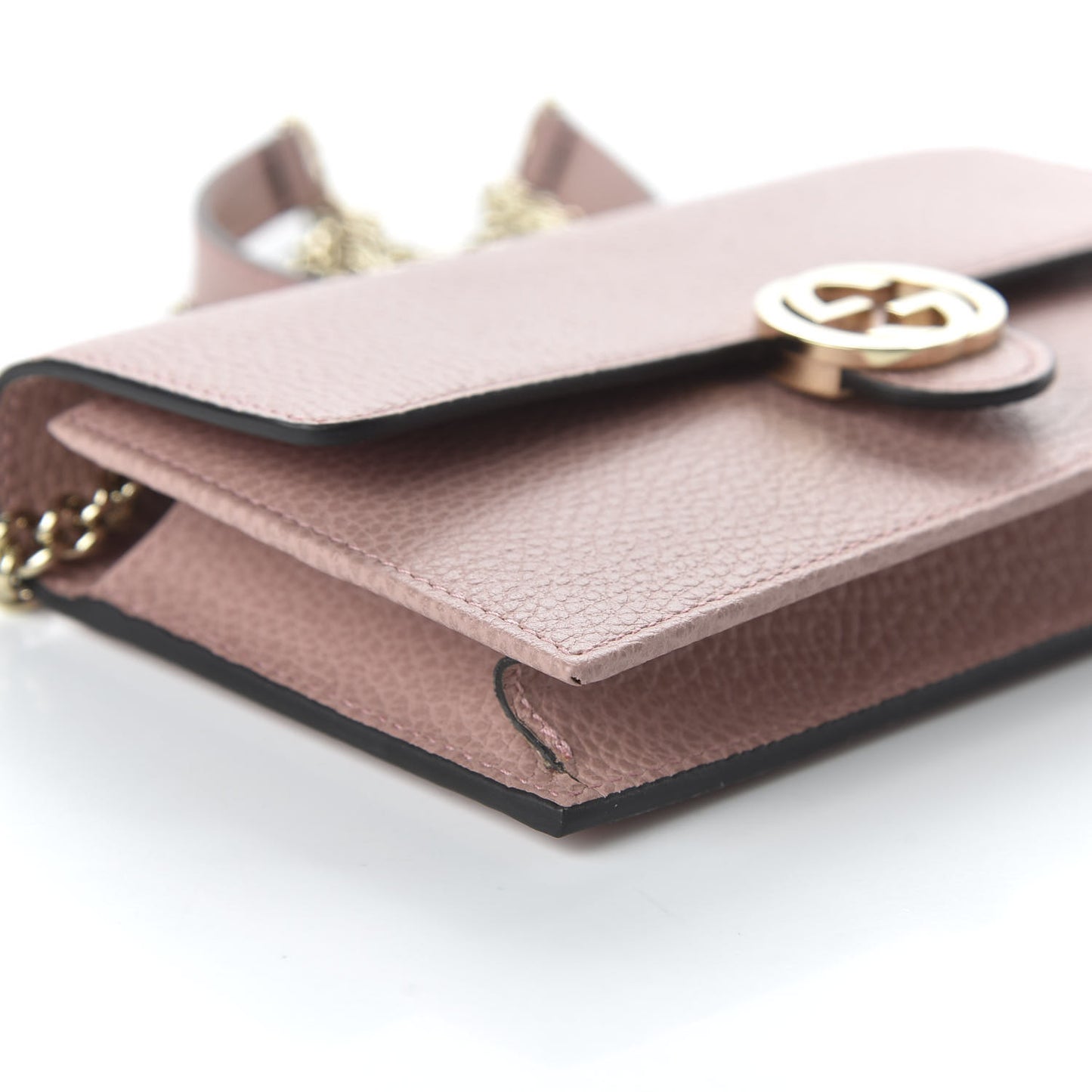 Dollar Calfskin Interlocking G Chain Wallet Soft Pink