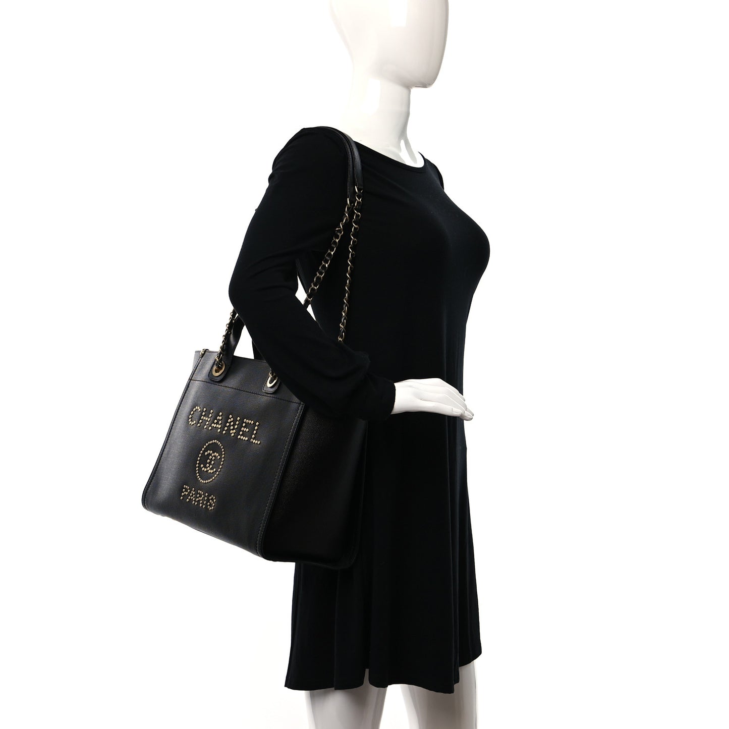 Caviar Small Studded Deauville Tote Black