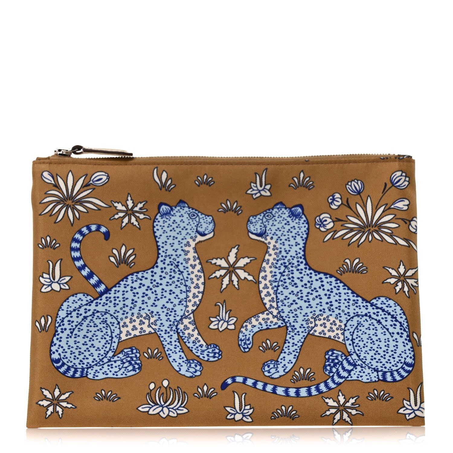 Hermès 動物柄 ポーチ Hermes Silk Les Leopards Silky Pocket Cosmetic Case Chai Bleu