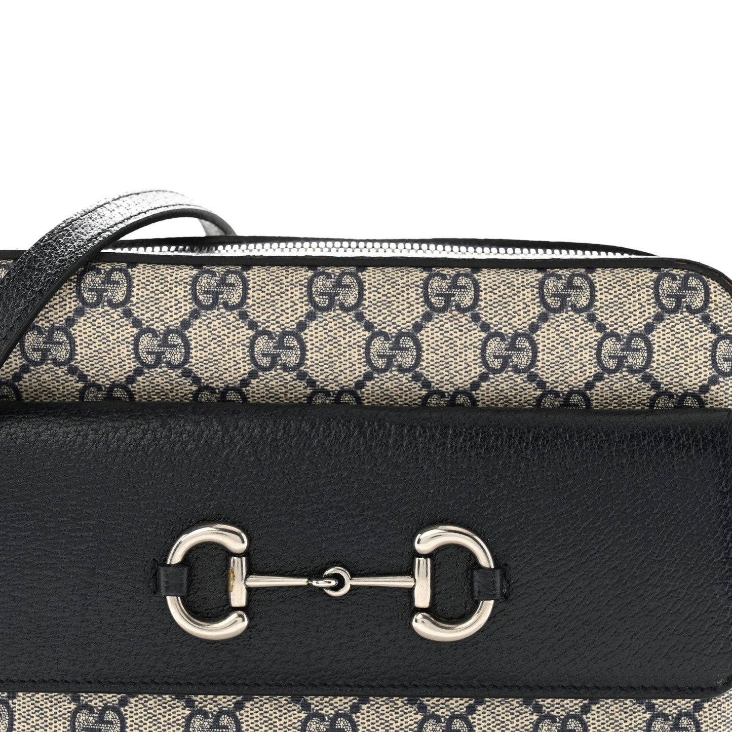 GG Supreme Monogram Textured Dollar Calfskin Small Horsebit 1955 Shoulder Bag Beige Blue