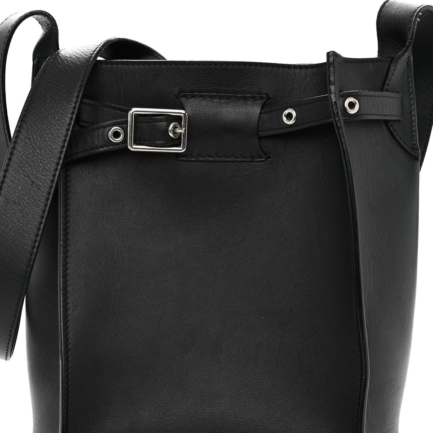 Smooth Calfskin Long Strap Big Bucket Bag Black