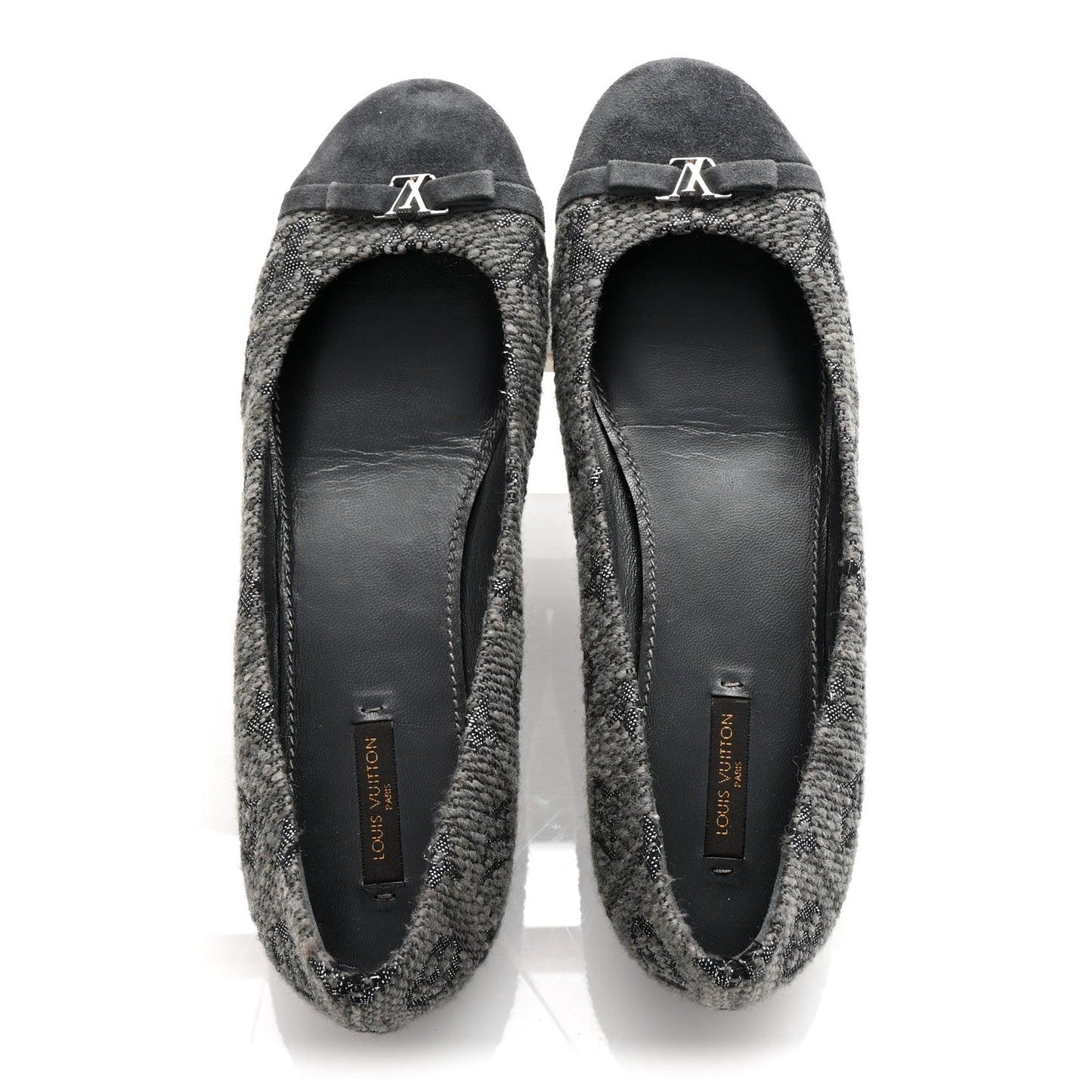 Monogram Suede Tweed Ballet Flats 39.5 Grey