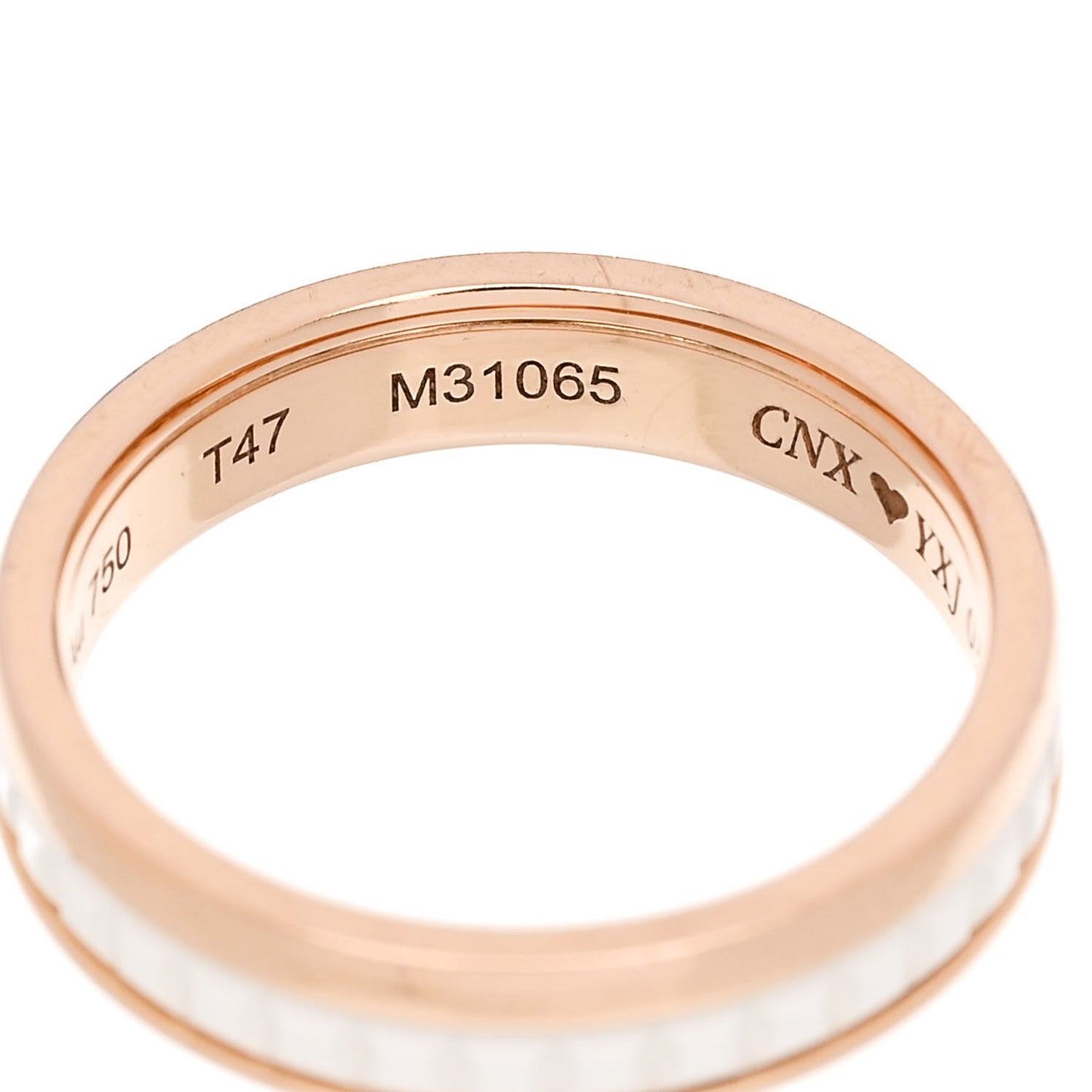 18K Pink Gold Ceramic Quatre White Edition Wedding Band Ring 47 4.25 59/8.75