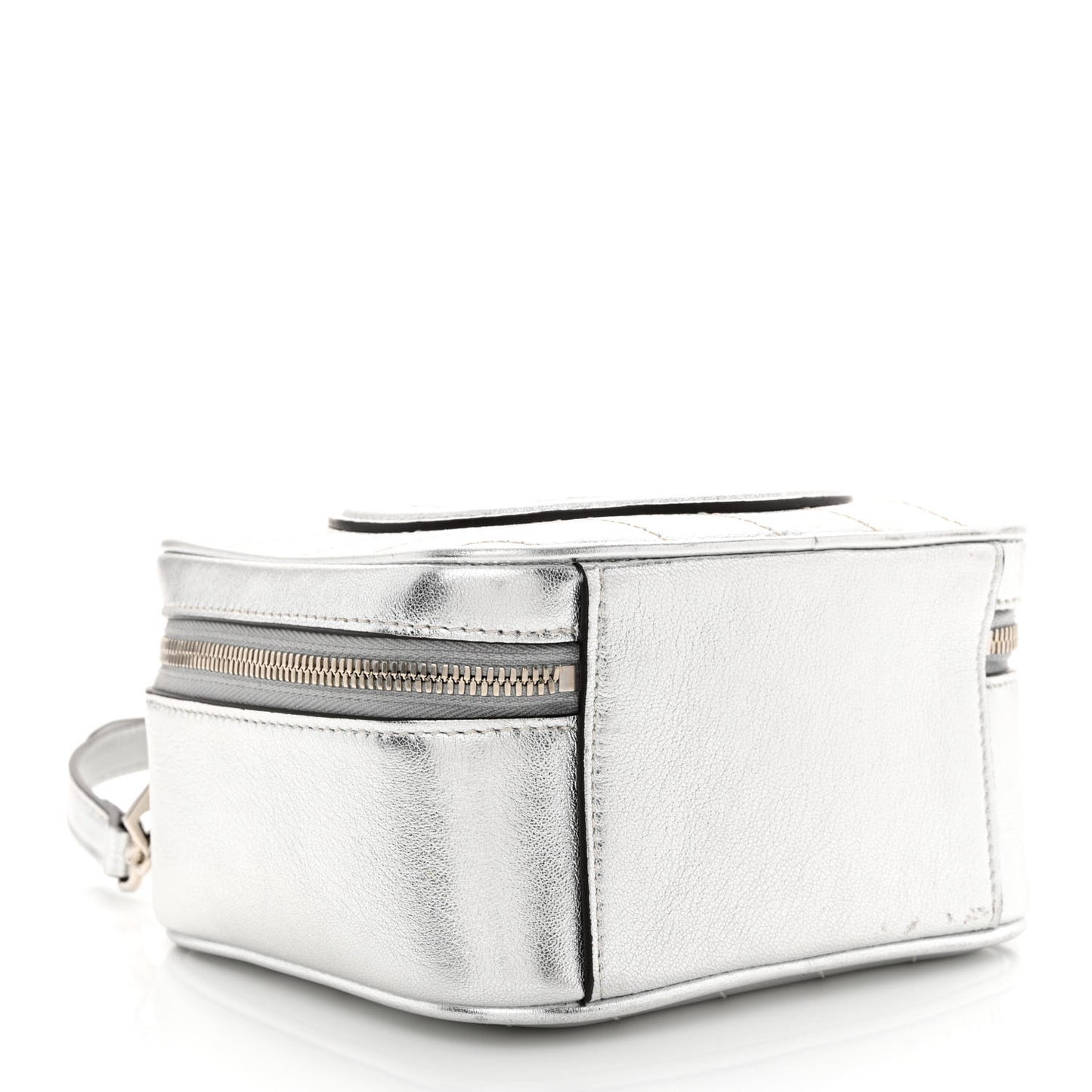 Metallic Sakai Be Green Calfskin Diagonal Stitched Blondie Top Handle Bag Silver