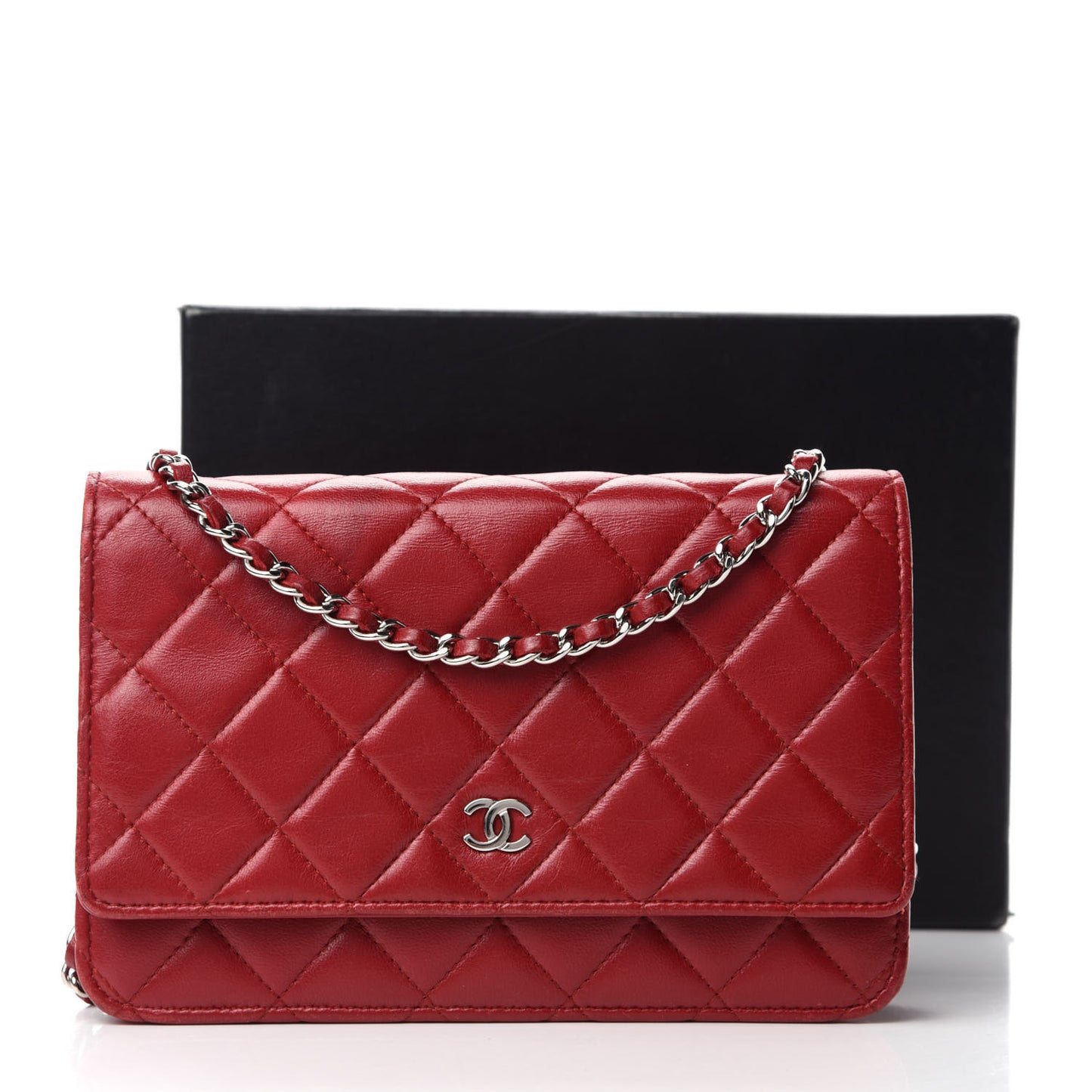 Lambskin Quilted Wallet on Chain WOC Red
