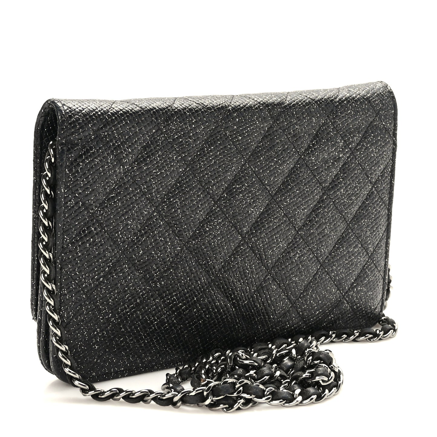 Glitter Calfskin Quilted Wallet on Chain WOC Black