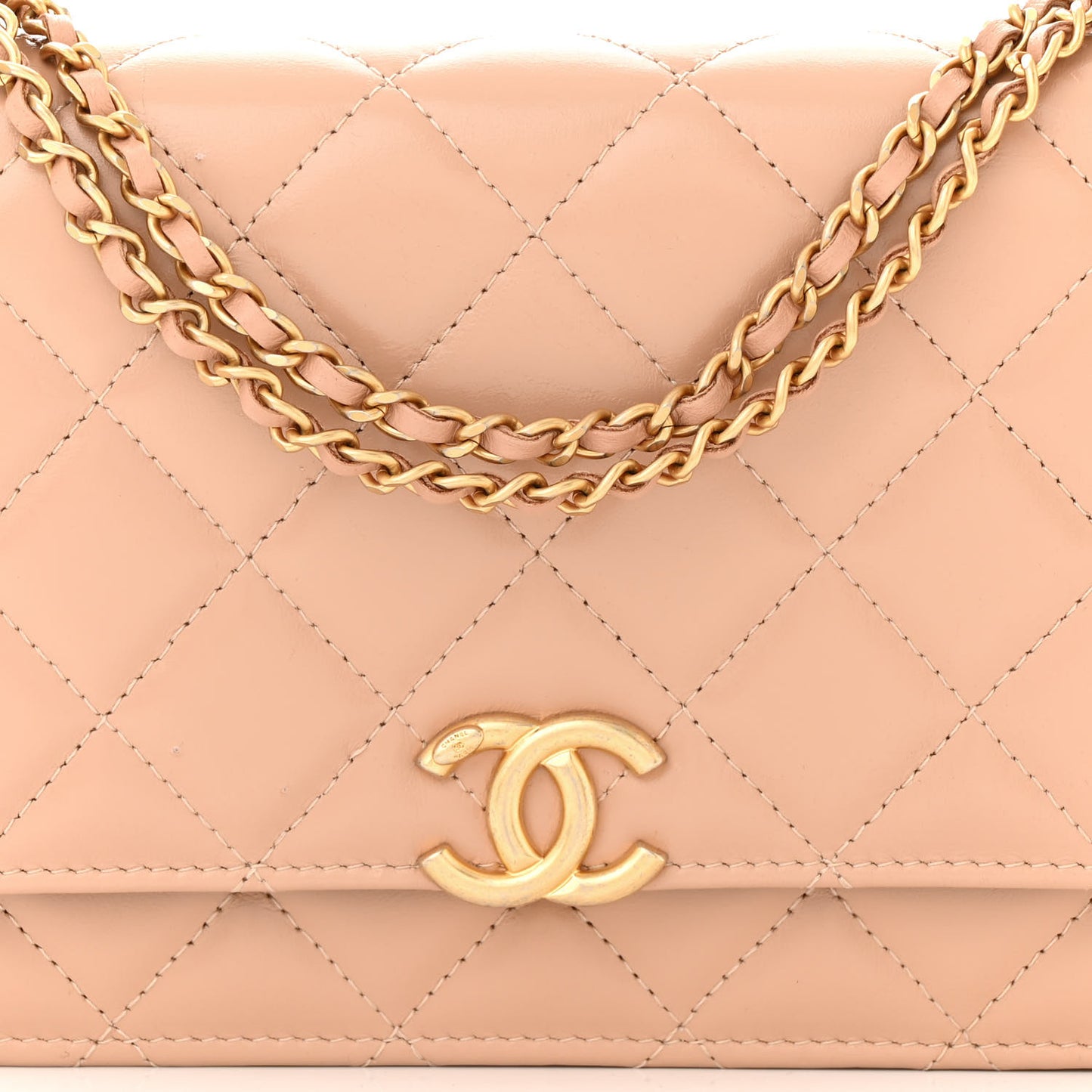 Calfskin Quilted Perfect Fit Wallet On Chain WOC Beige