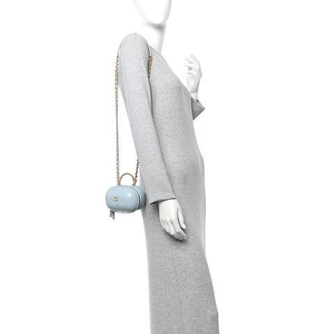 Lambskin Quilted CC Bubble Vanity Case With Chain Light Blue