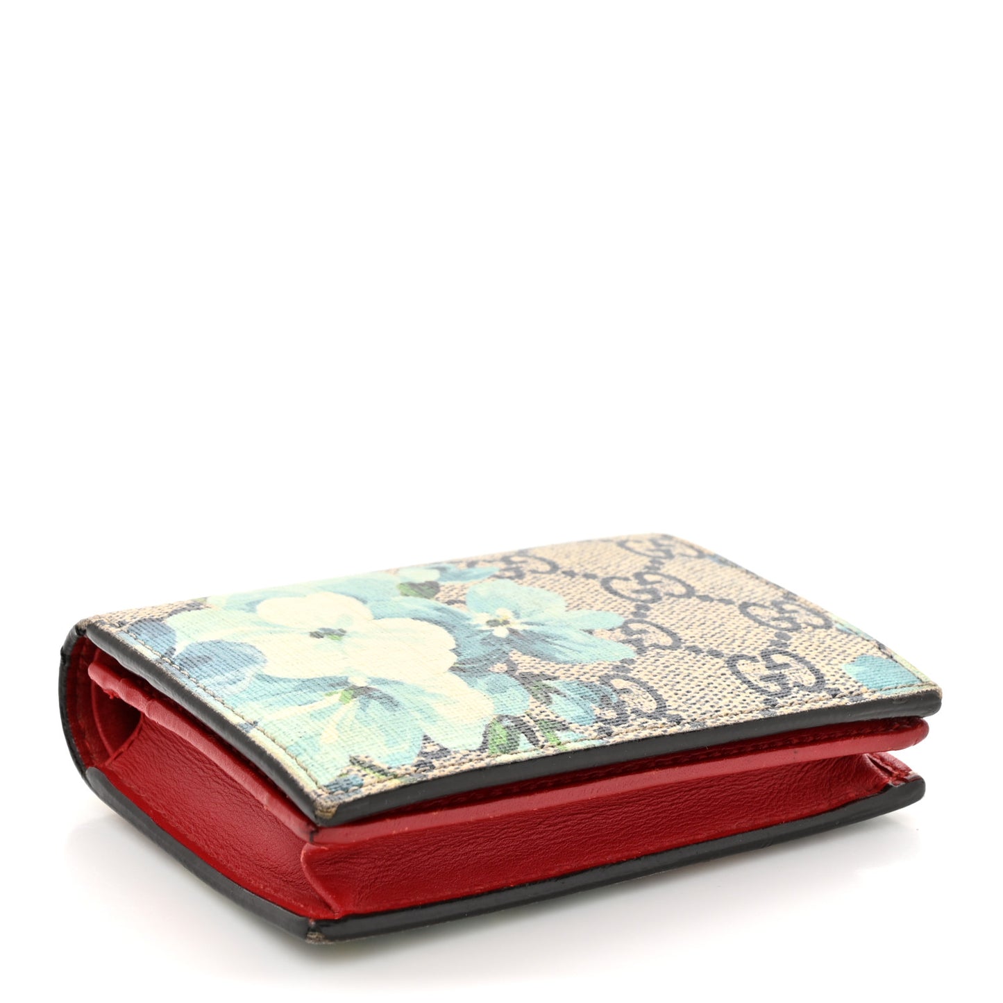 GG Supreme Monogram Blooms Card Case Wallet Beige Blue Navy Hibiscus Red
