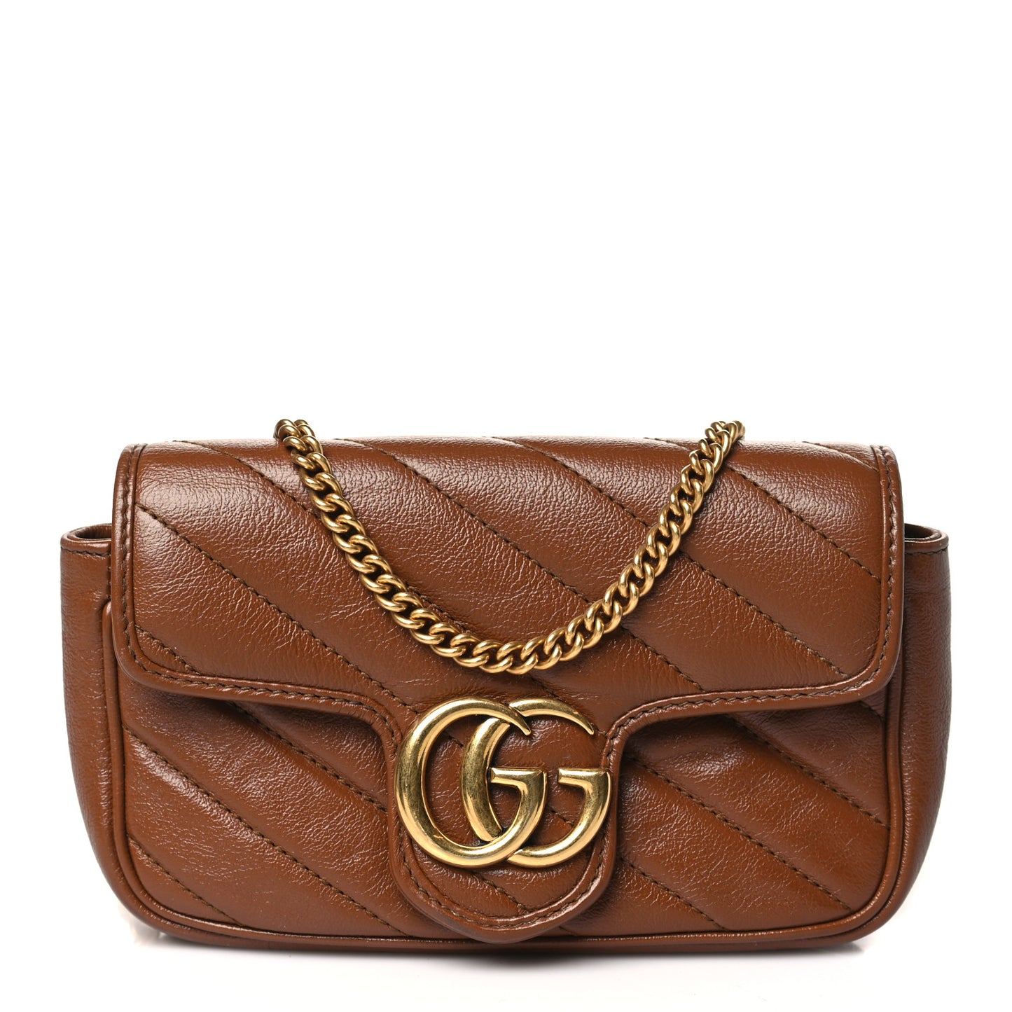 Azalea Calfskin Matelasse Diagonal Super Mini GG Marmont Shoulder Bag Cuir
