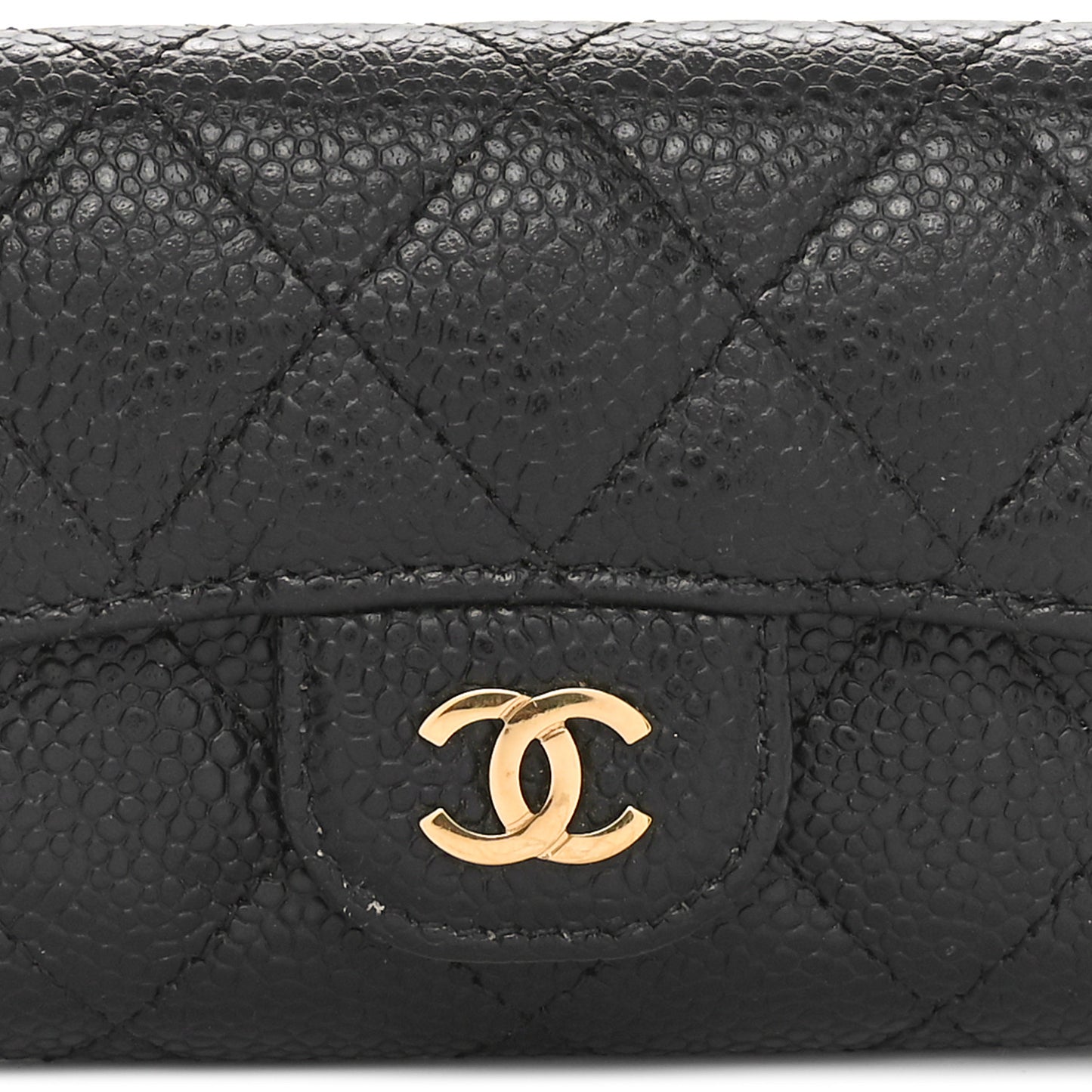 Caviar Quilted Flap Card Holder Wallet Black