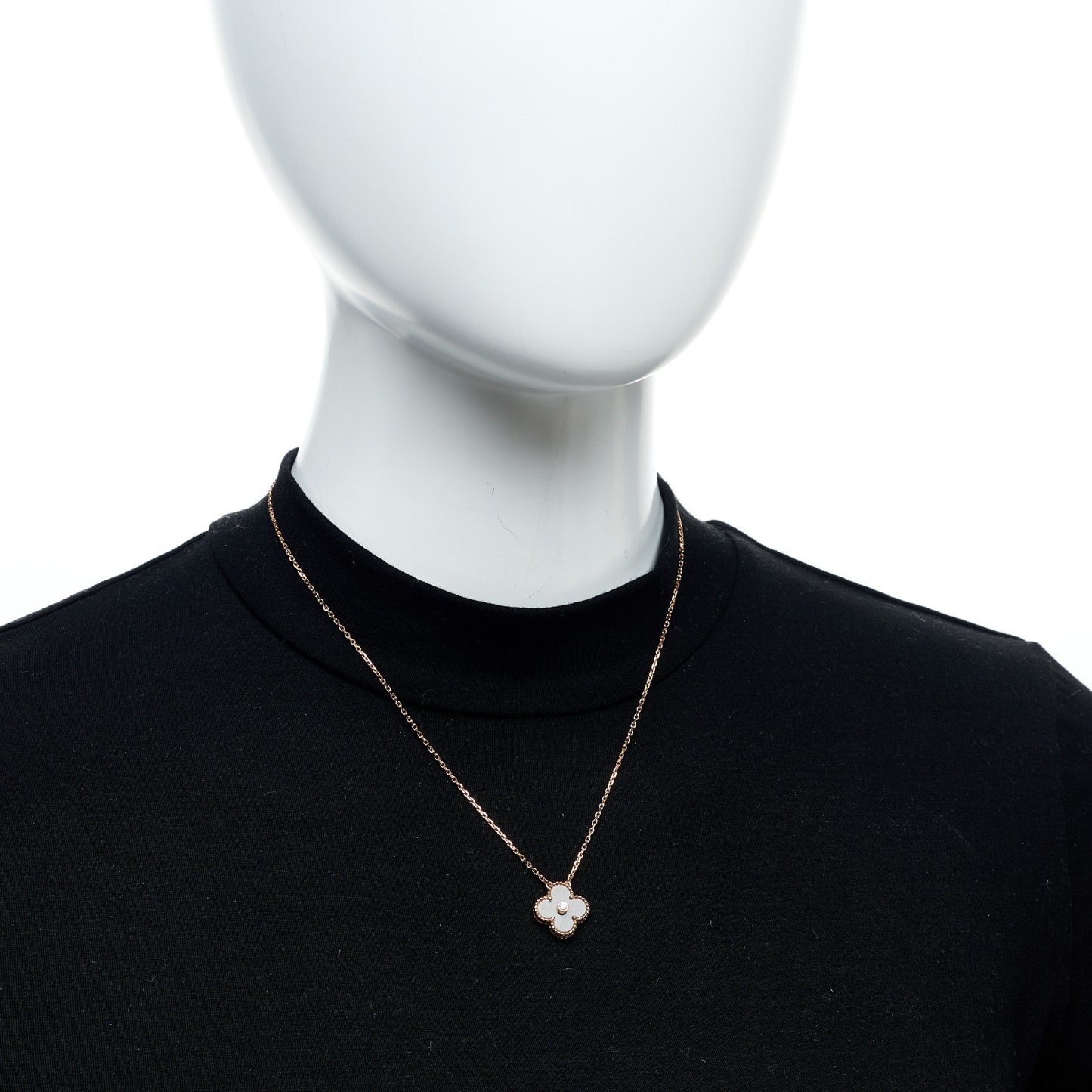 18K Rose Gold Diamond Silver Obsidian Vintage Alhambra Pendant Necklace