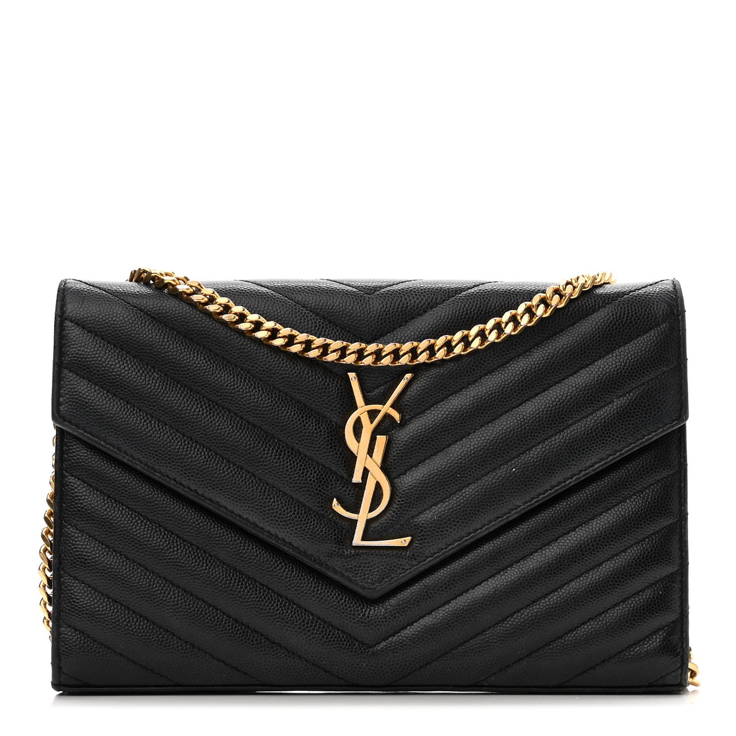 Grain De Poudre Matelasse Chevron Monogram Chain Wallet Black