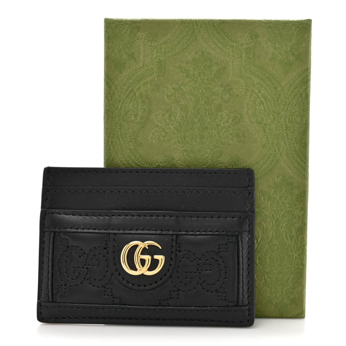 Calfskin GG Matelasse Card Holder Black