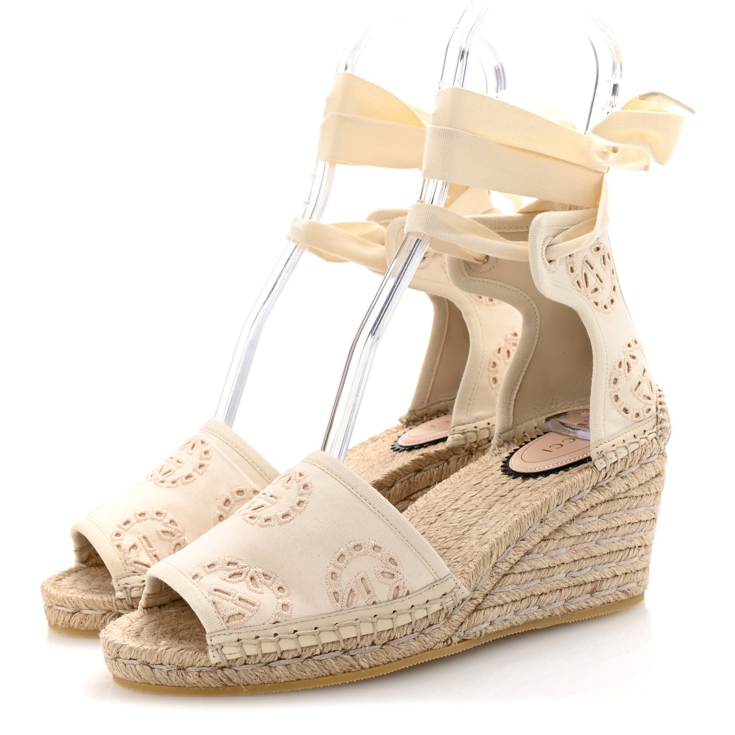 Canvas Damita GG Eyelet Espadrille Wedge Sandals 37.5 Ivory