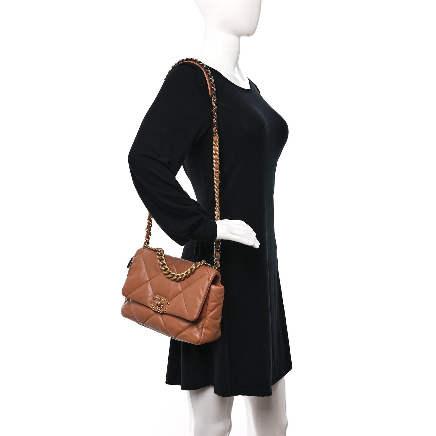 Lambskin Quilted Medium Chanel 19 Flap Brown