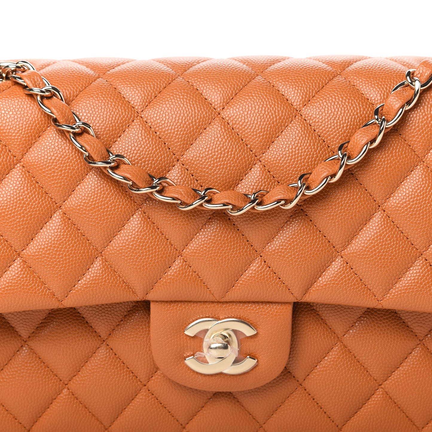 Caviar Quilted Medium Double Flap Light Brown