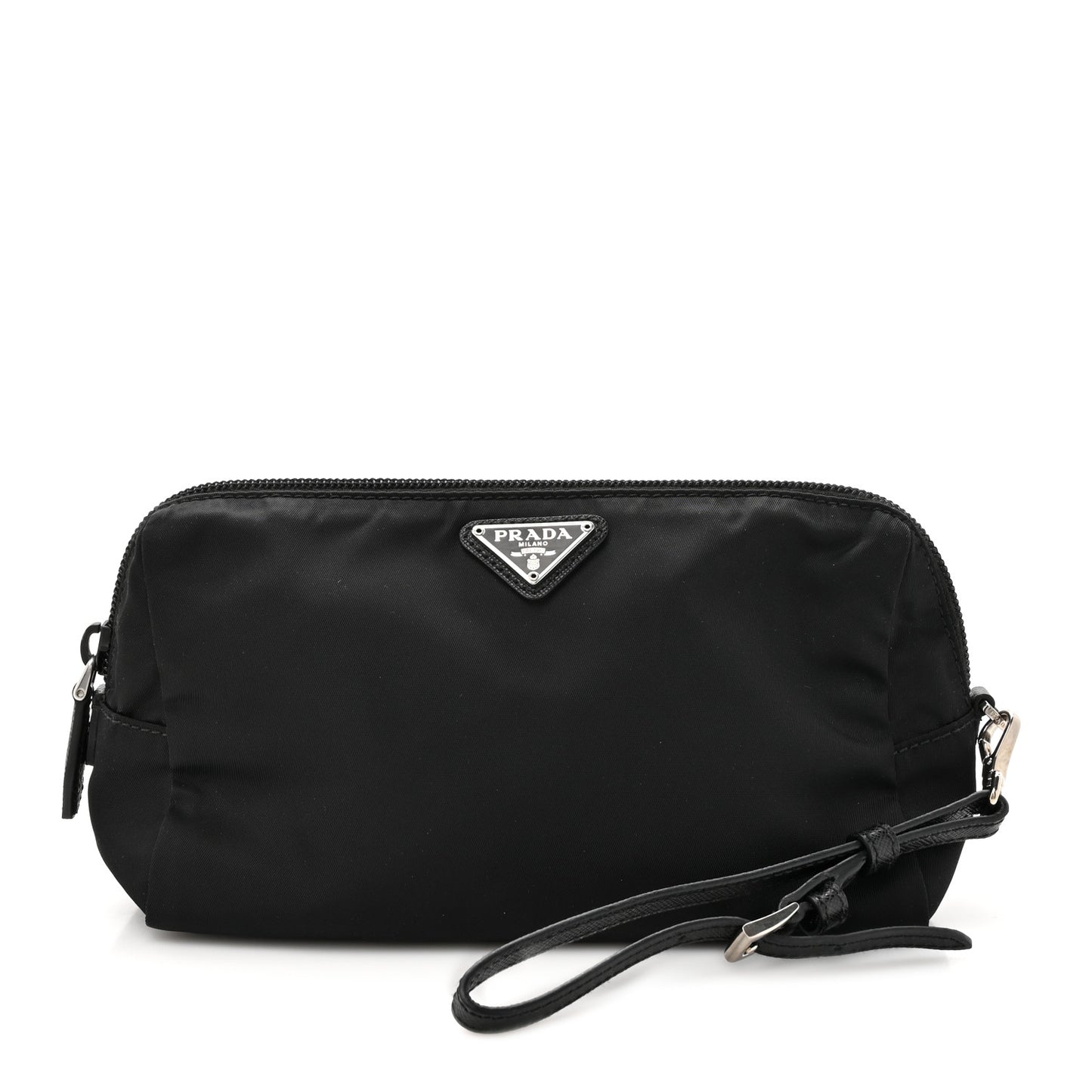 Tessuto Nylon Vela Saffiano Necessaire Wristlet Pouch Black