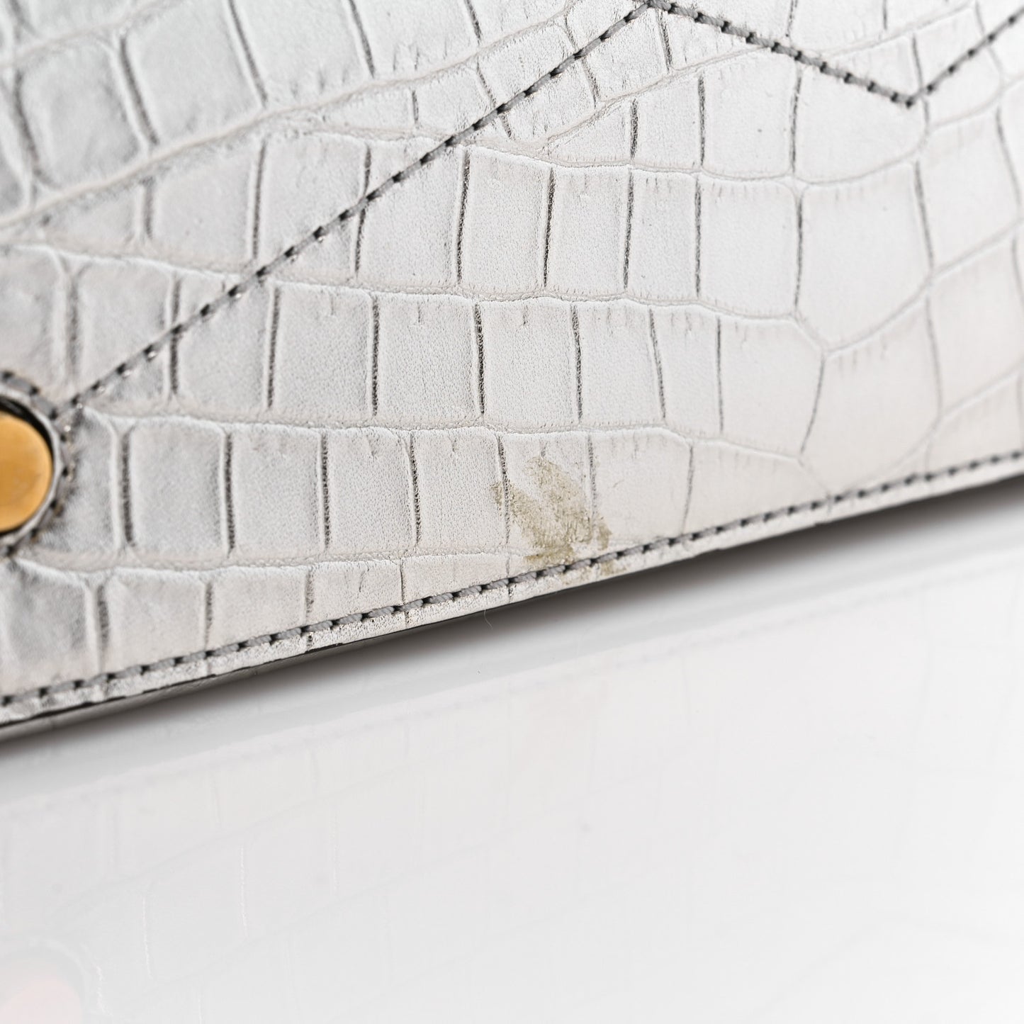 Metallic Calfskin Crocodile Embossed Mini Seaton Silver