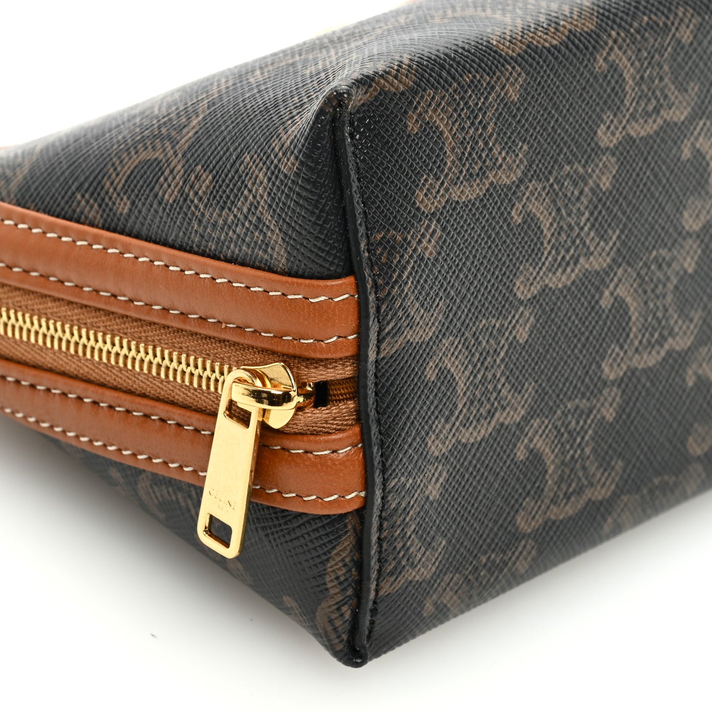 Triomphe Canvas Calfskin Mini Clutch on Chain Tan
