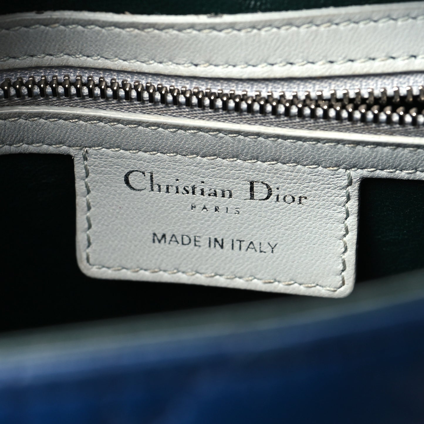 Lambskin Cannage Medium Tri-Color Lady Dior Blue Celeste Deep Green