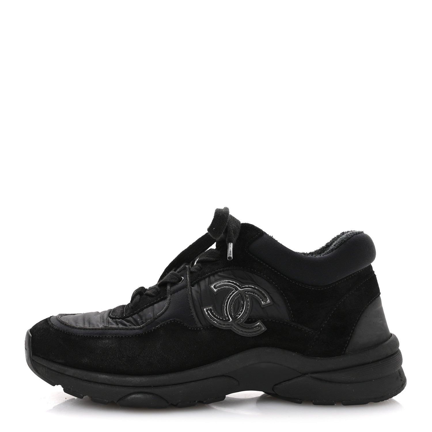 Chanel Fabric Calfskin Suede CC Sneakers 35.5 Black 1782245