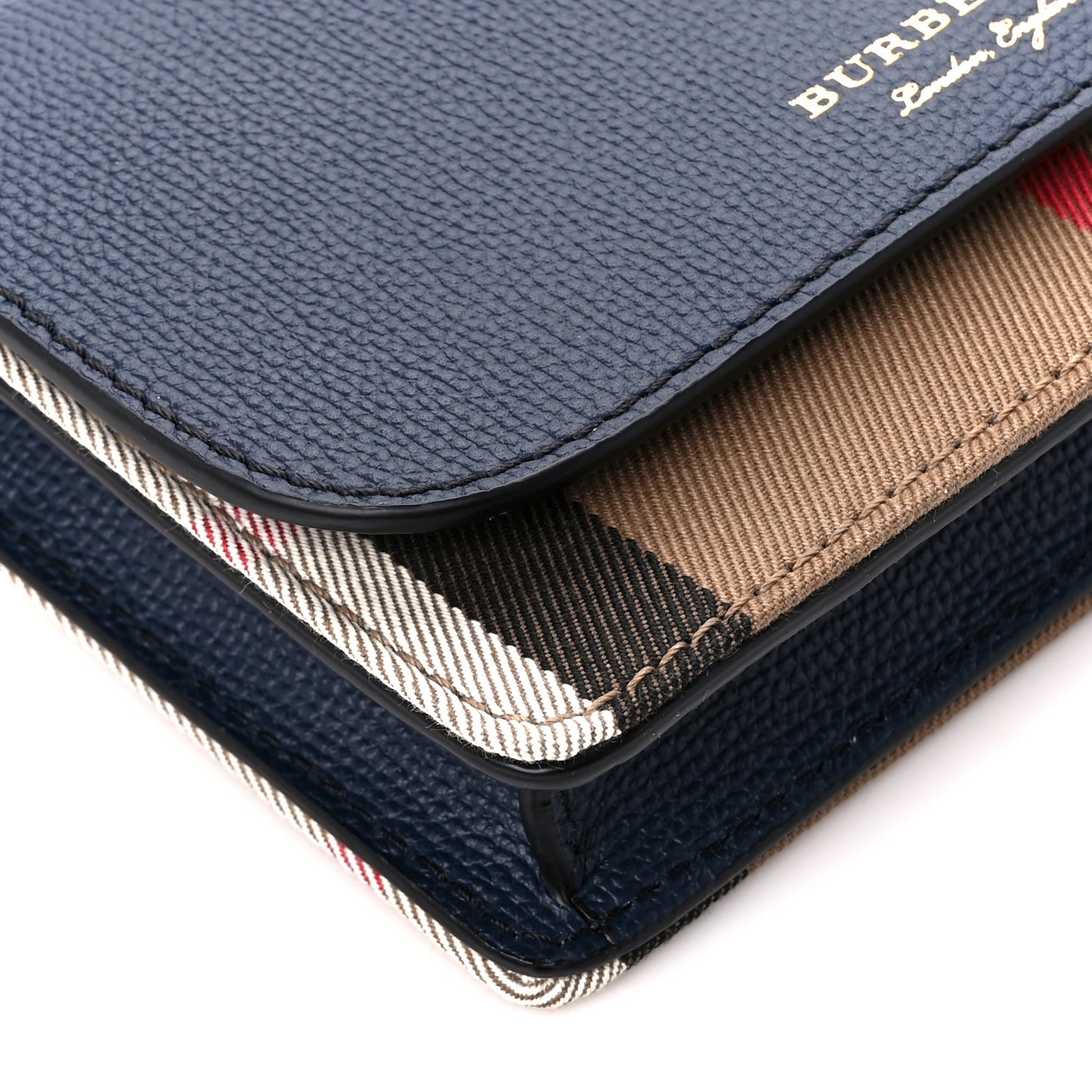 Derby Calfskin House Check Wallet On Chain Navy