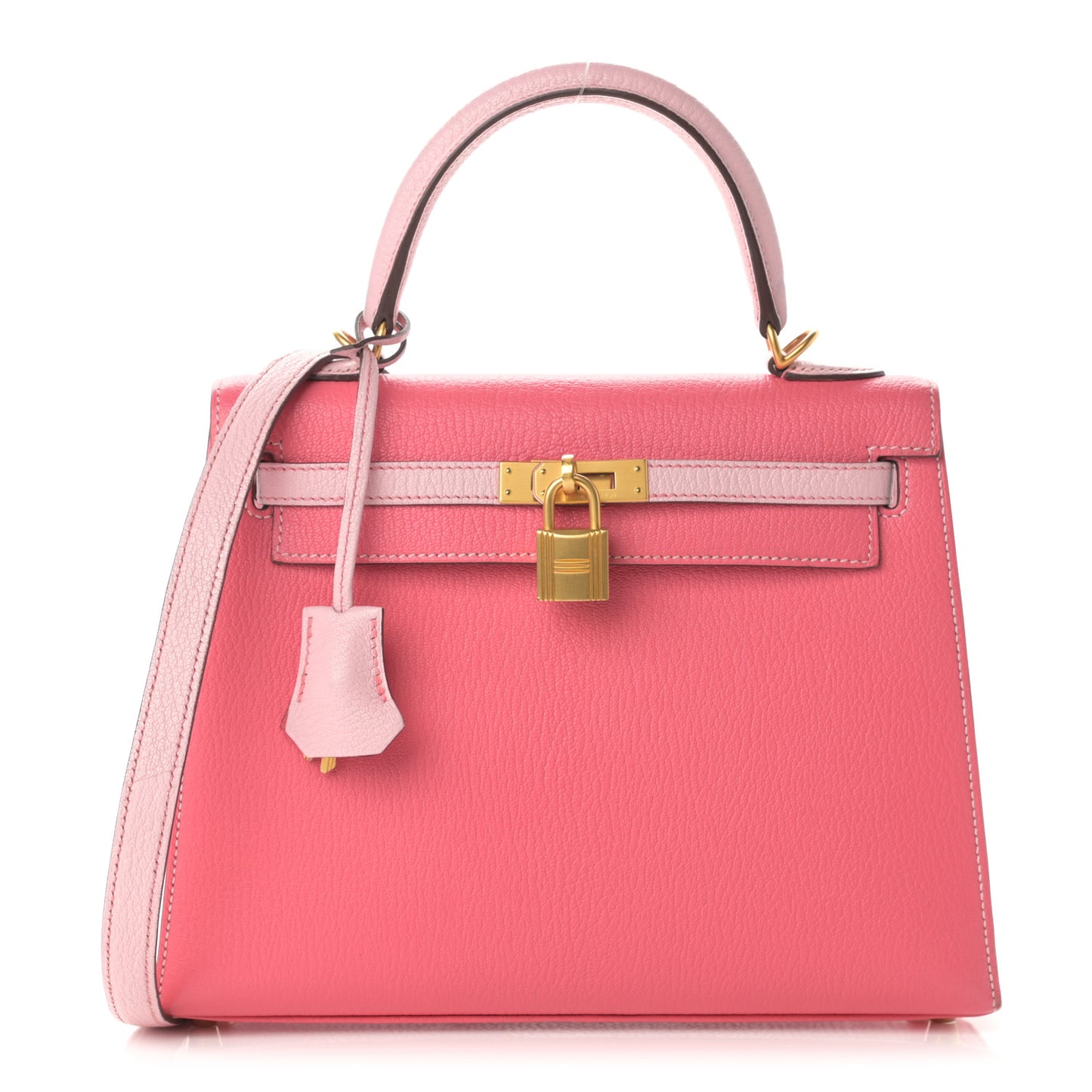 Chevre Bi-Color Horseshoe Kelly Sellier 25 Rose Lipstick Bubblegum