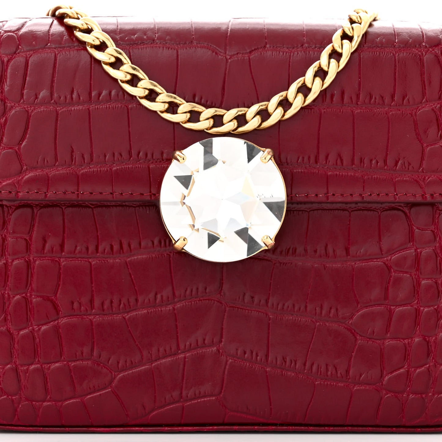 Calfskin Crystal Crocodile Embossed Saint Cocco Wallet On Chain Rubino