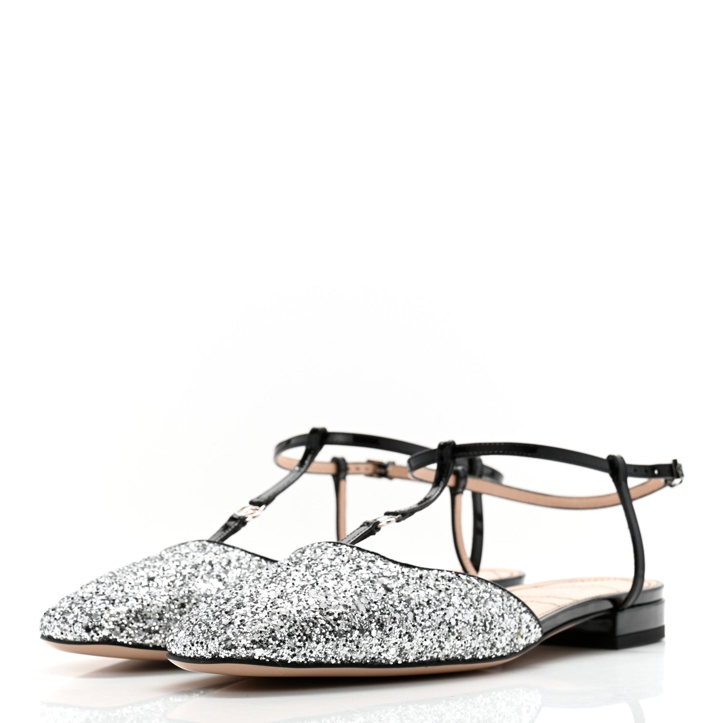 Vernice Glitter Double G Ballet Flat 40 Black Silver