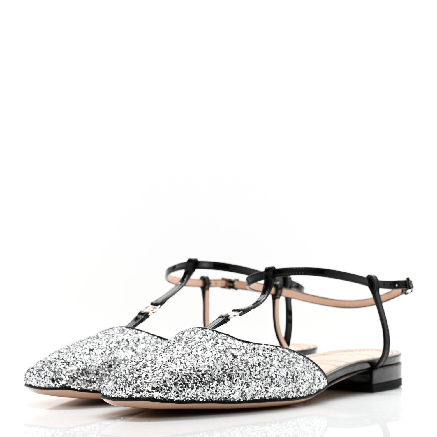 Gucci Vernice Glitter Double G Ballet Flat 40 Black Silver 3 of 10