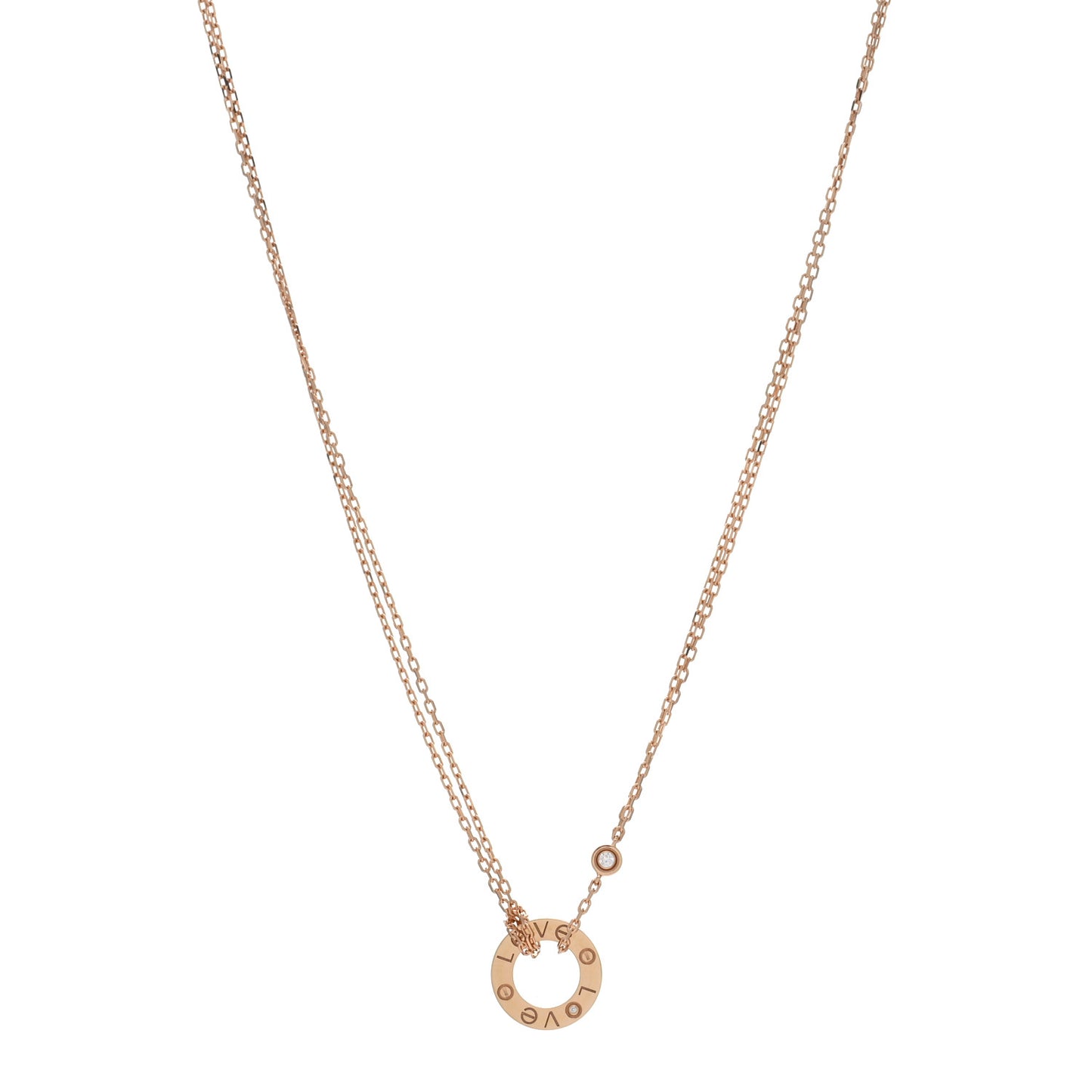 18K Pink Gold 2 Diamond LOVE Necklace
