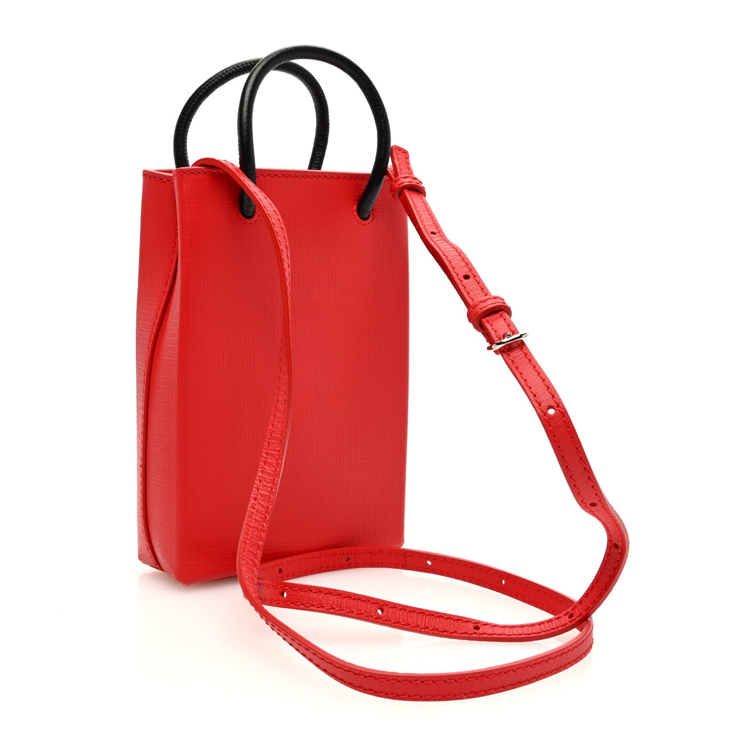 Squared Calfskin Logo Shopping Phone Holder Bag Red