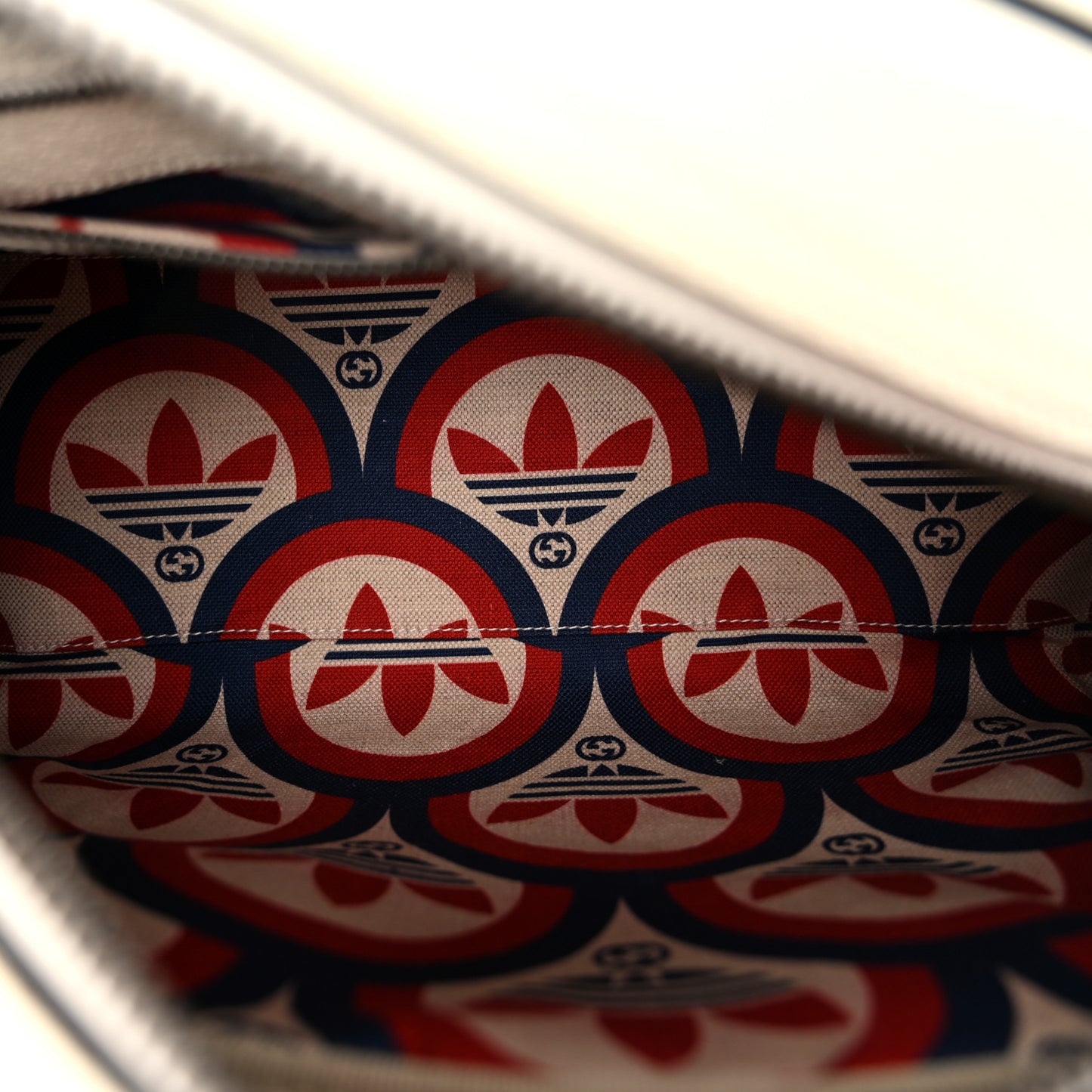 X ADIDAS Textured Dollar Calfskin Web Trefoil Logo Embossed Mini Bowling Bag Off White