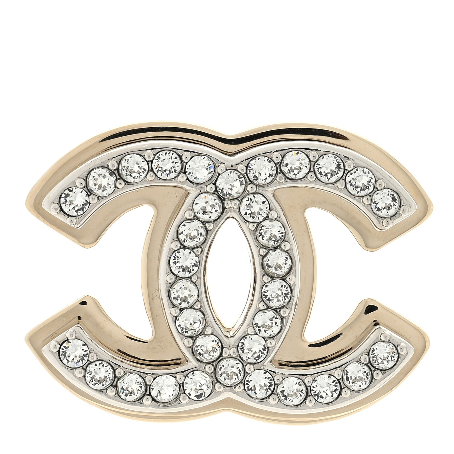 Metal Crystal CC Brooch Gold Silver