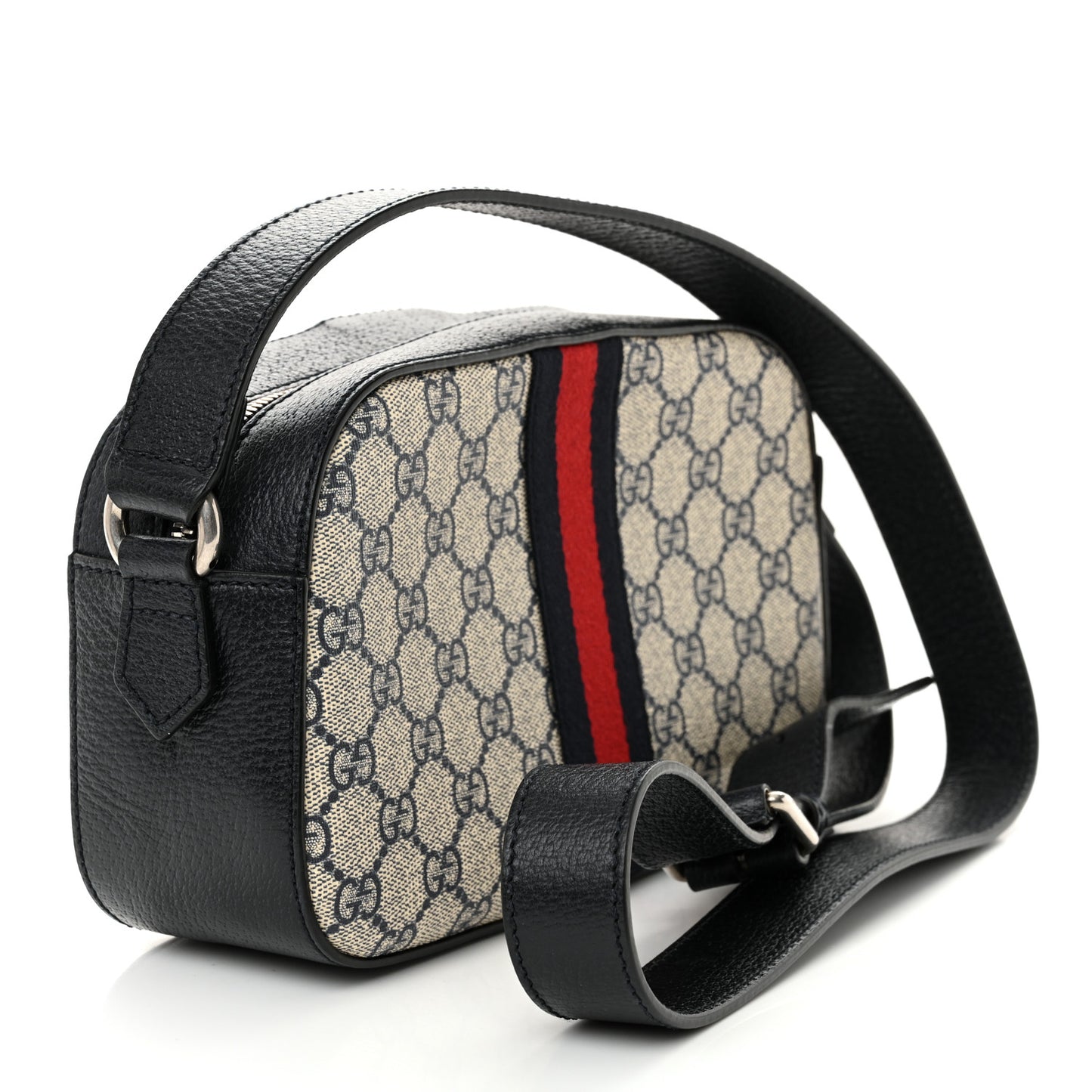 GG Supreme Monogram Textured Dollar Calfskin Web Small Ophidia Camera Bag Beige Blue