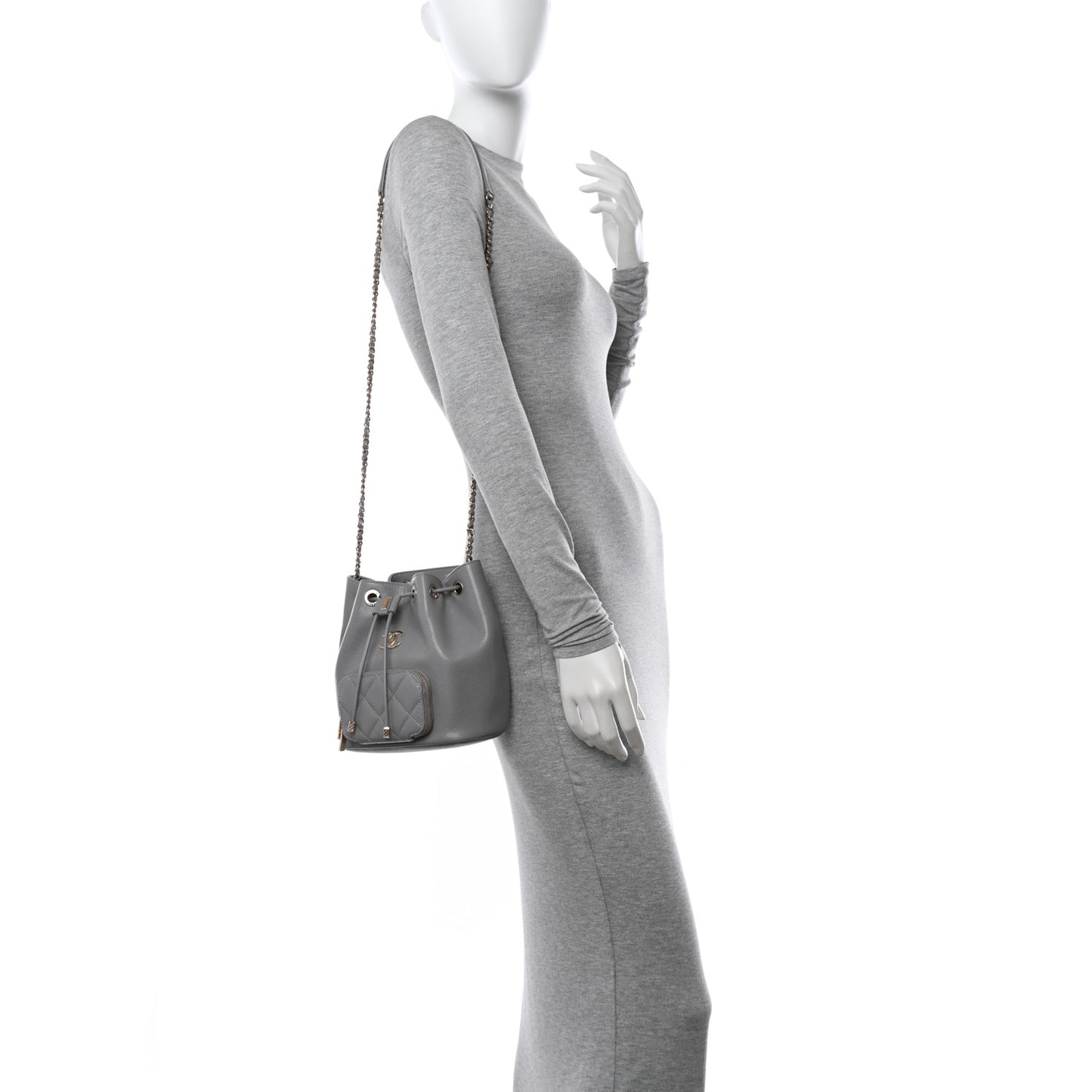 Caviar Quilted CC Pocket Bucket Bag  Grey