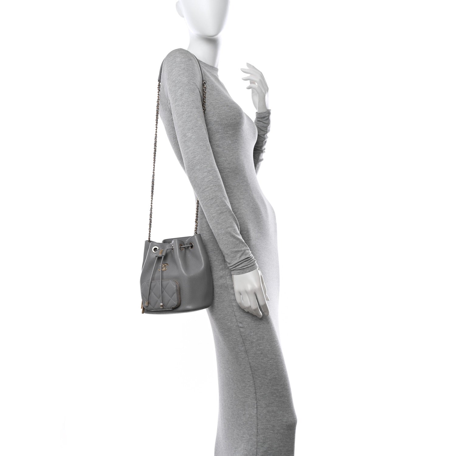 Chanel Caviar Quilted CC Pocket Bucket Bag  Grey 2 of 10