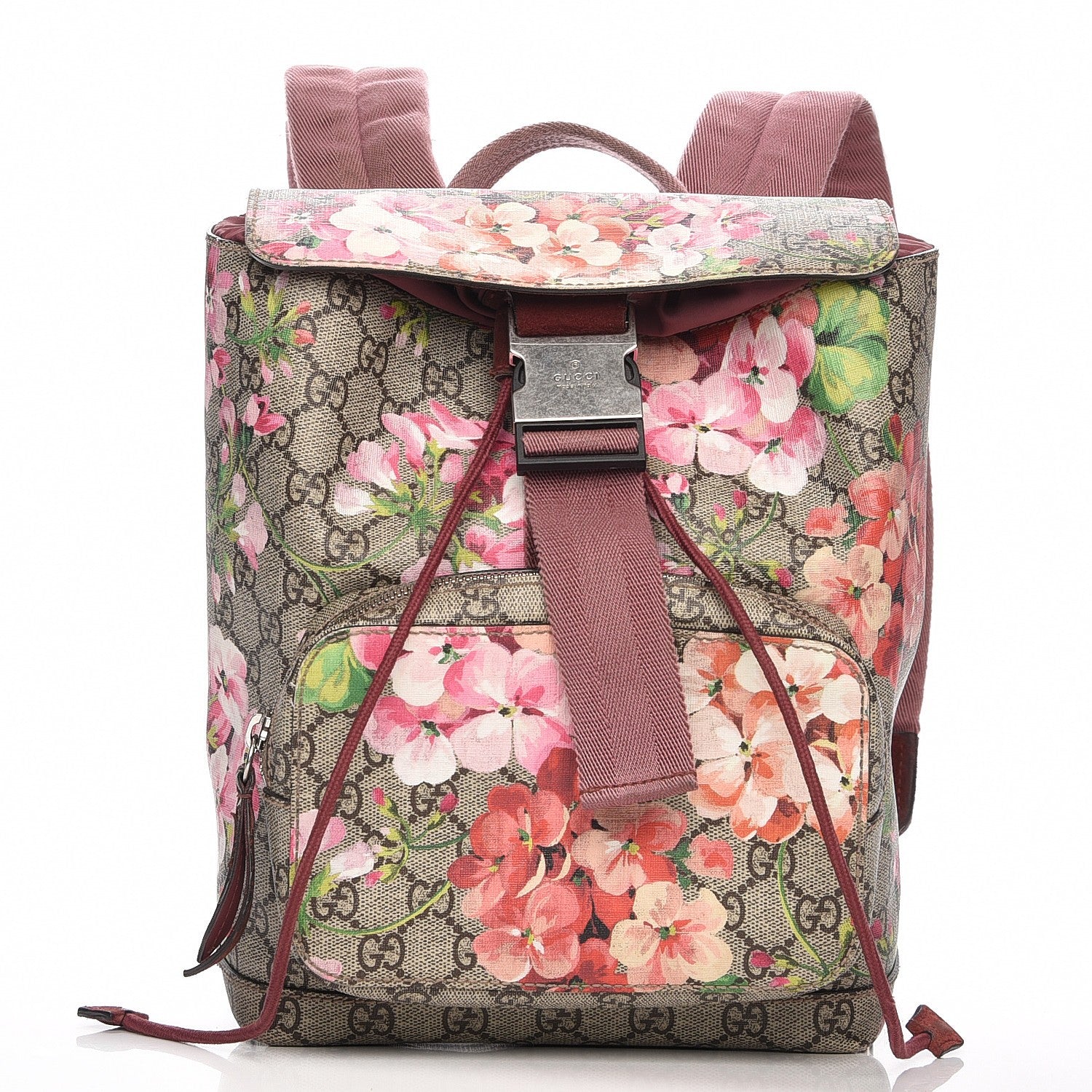 Gucci GG Supreme Monogram Blooms Small Single Buckle Backpack Beige Multicolor Dry Rose 1 of 7