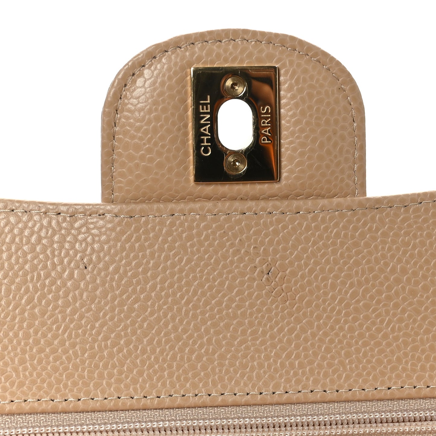 Caviar Quilted Small Double Flap Beige
