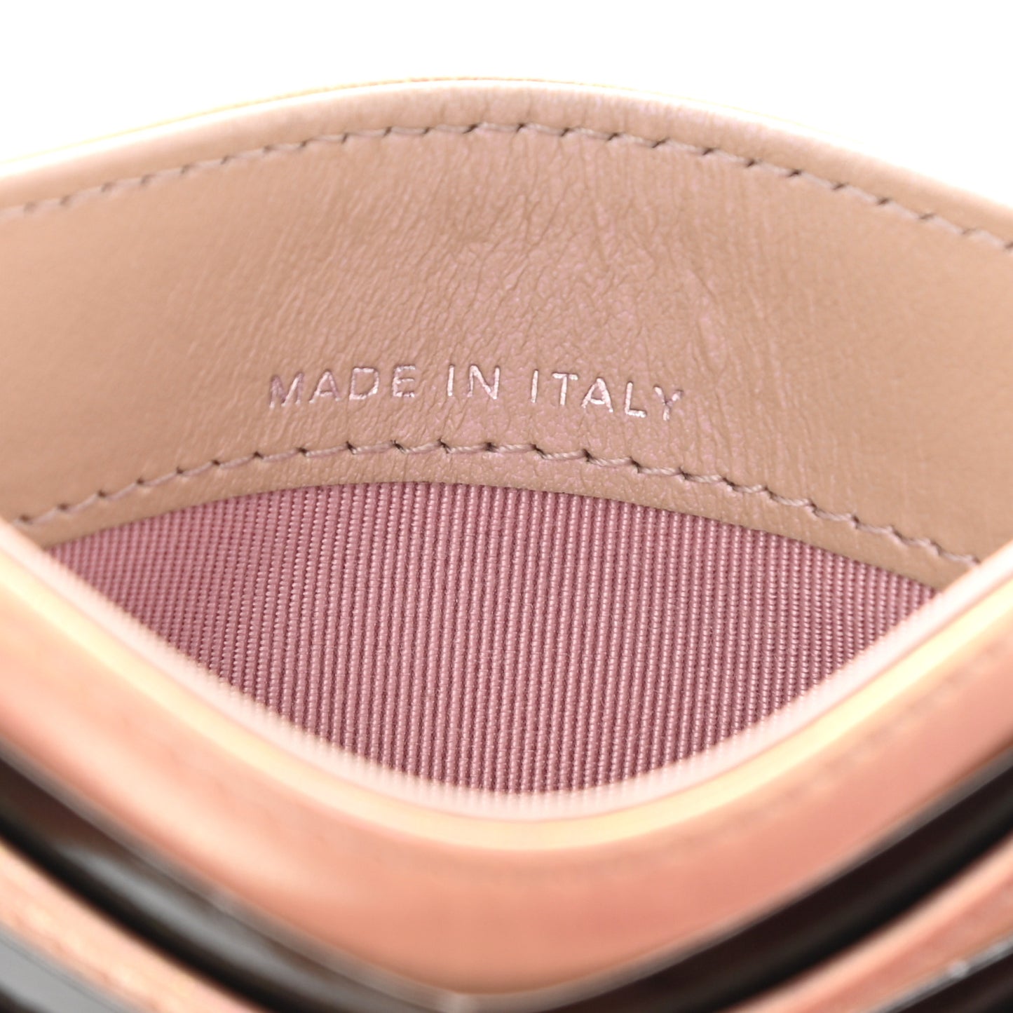 Iridescent Calfskin Quilted Card Holder Pink